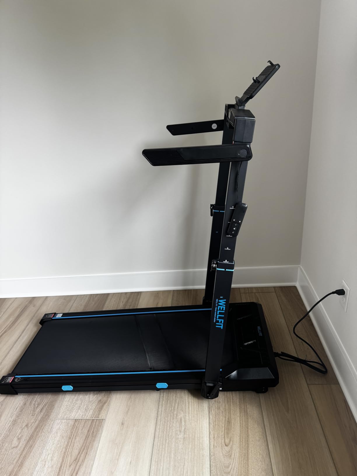 WELLFIT Foldable Treadmill with Auto Incline, 400+ LBS, Adjustable Height | 3.5HP Quiet Walking Pad with Handle Bar, 44