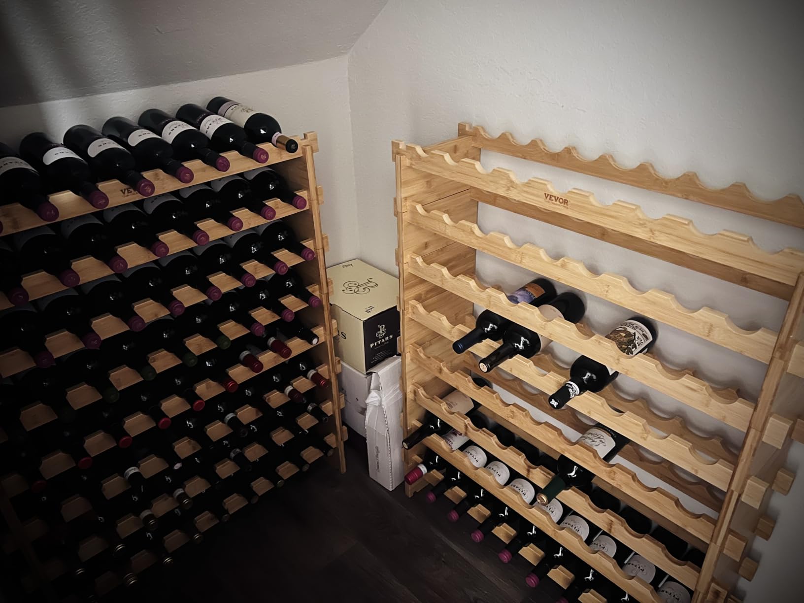 VEVOR 96 Bottle Stackable Modular Wine Rack, 8-Tier Wine Bottle Holder,Solid Wood Floor Freestanding Wine Storage Rack for Pinot Noir Bottles,for Kitchen, Cellar, and Bar, Natural customer photo 1