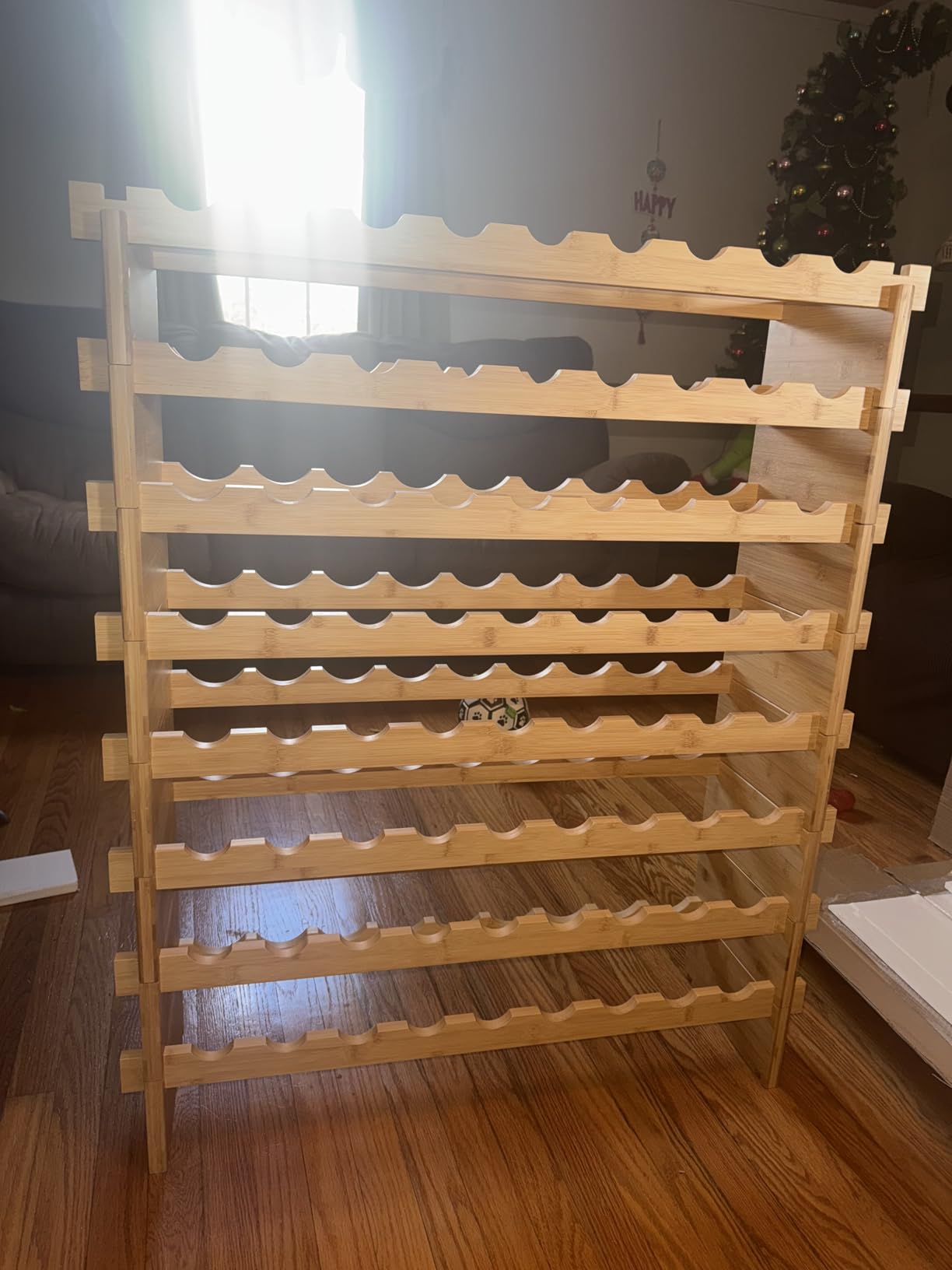 VEVOR 96 Bottle Stackable Modular Wine Rack, 8-Tier Wine Bottle Holder,Solid Wood Floor Freestanding Wine Storage Rack for Pinot Noir Bottles,for Kitchen, Cellar, and Bar, Natural customer photo 2
