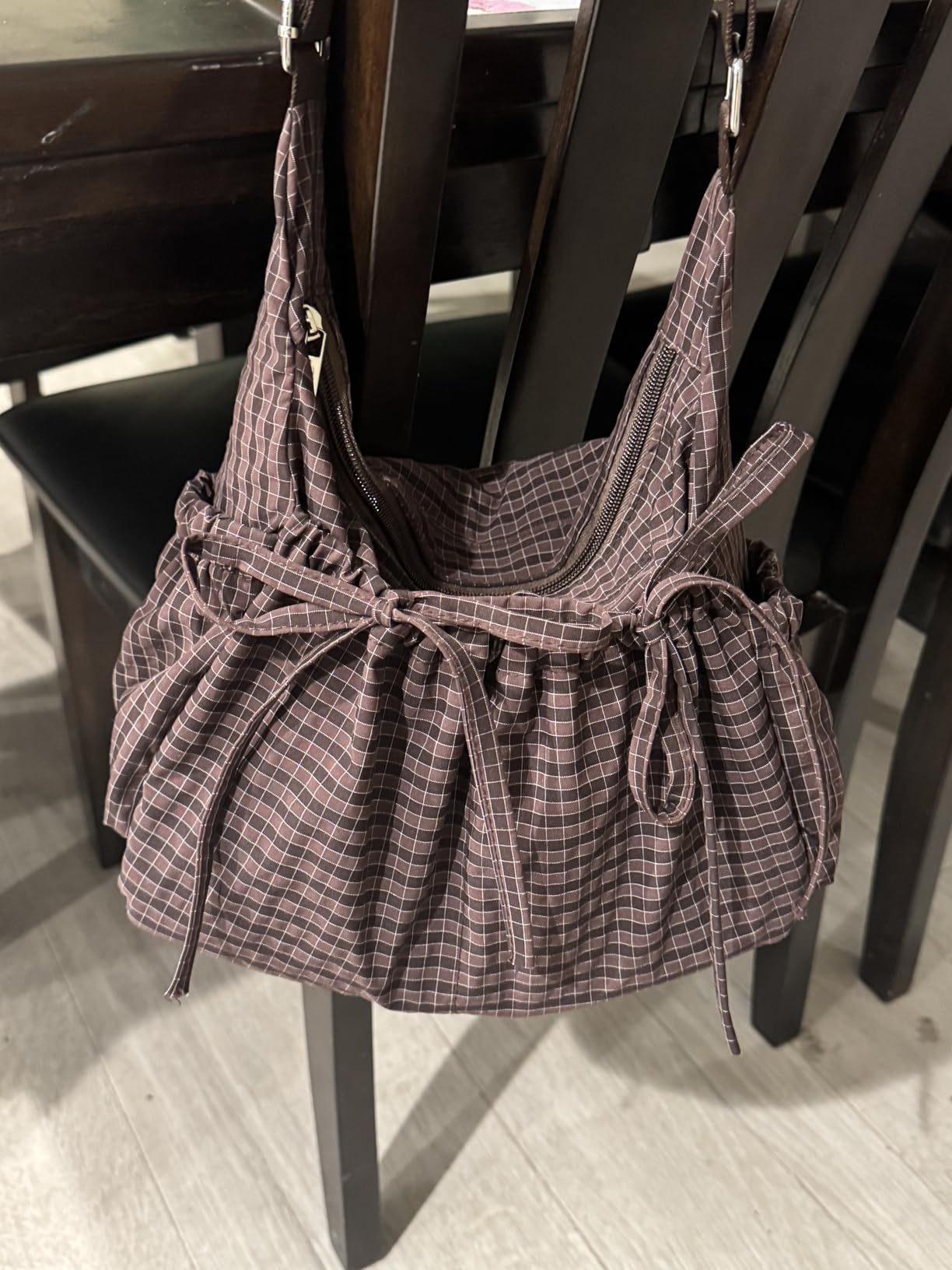 Plaid Shoulder Bags For Women Bow Crossbody Bag Soft Messenger Purse Zipper Handbag Adjustable Shoulder Straps customer photo 1