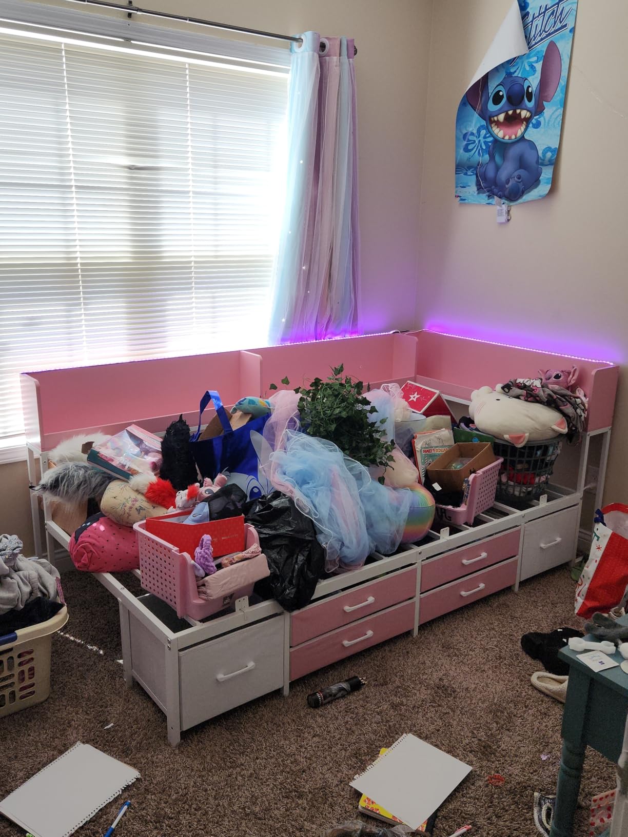 MSmask 14 Inch Corner Bed Frame with Bookcase Storage, Twin Daybed with 6 Drawers, Charging Station and LED Light, Twin Size Metal Platform Bed Frame for Kids Teenagers, Pink customer photo 2