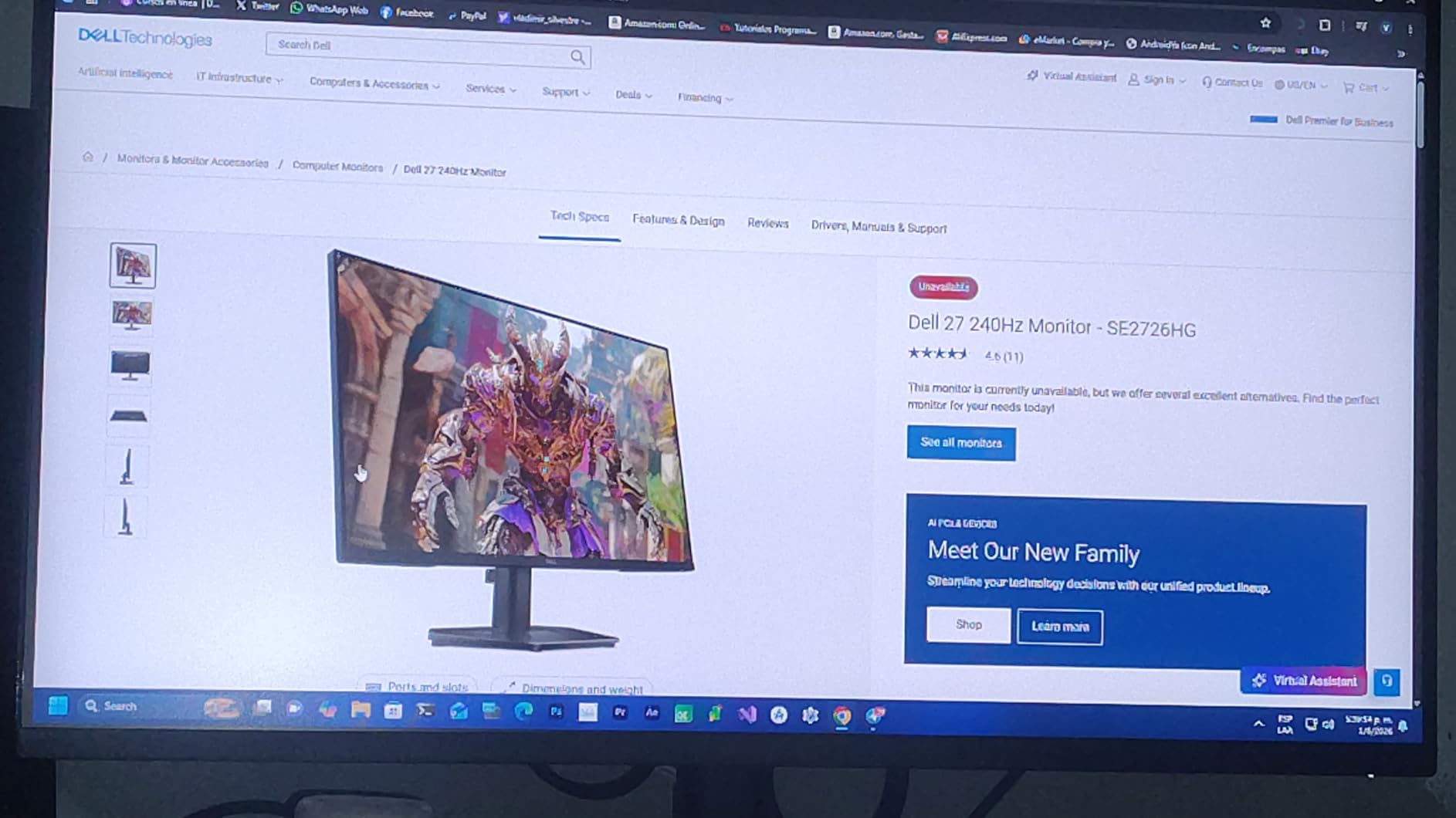 Dell 27 240Hz Gaming Monitor - SE2726HG - 27-inch FHD (1920x1080) 240Hz Display, in-Plane Switching (IPS) Technology, AMD FreeSync Premium, TUV 3-Star, 2X HDMI, DisplayPort 1.4, Tilt customer photo 1
