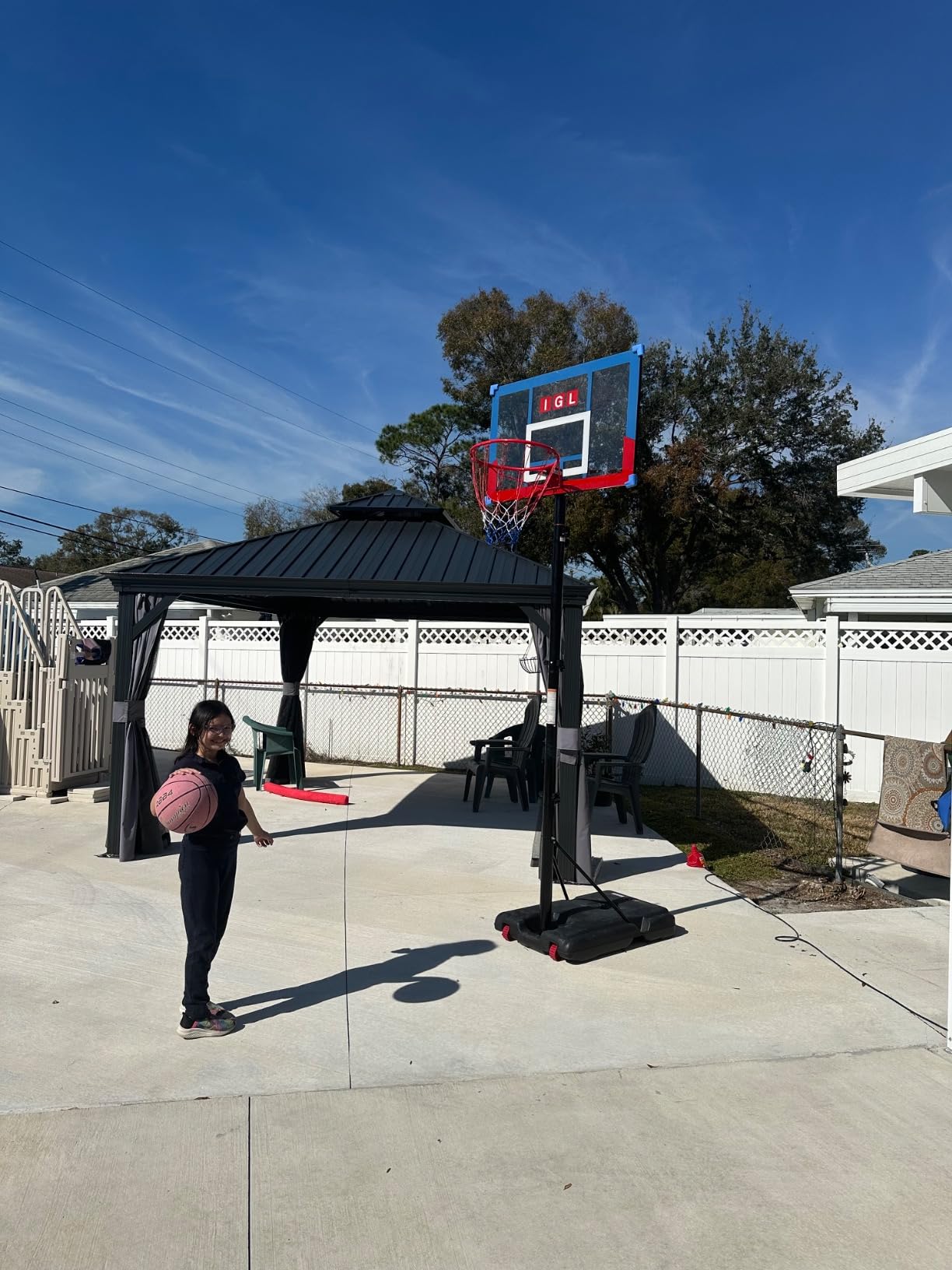 IGL Portable Basketball Hoop, 5.6-10FT Adjustable Basketball Goal System, 40/44 Inch Outdoor Basketball Hoop & Goals for Kids, Youth, and Adults in The Backyard, Driveway with PC Backboard customer photo 1