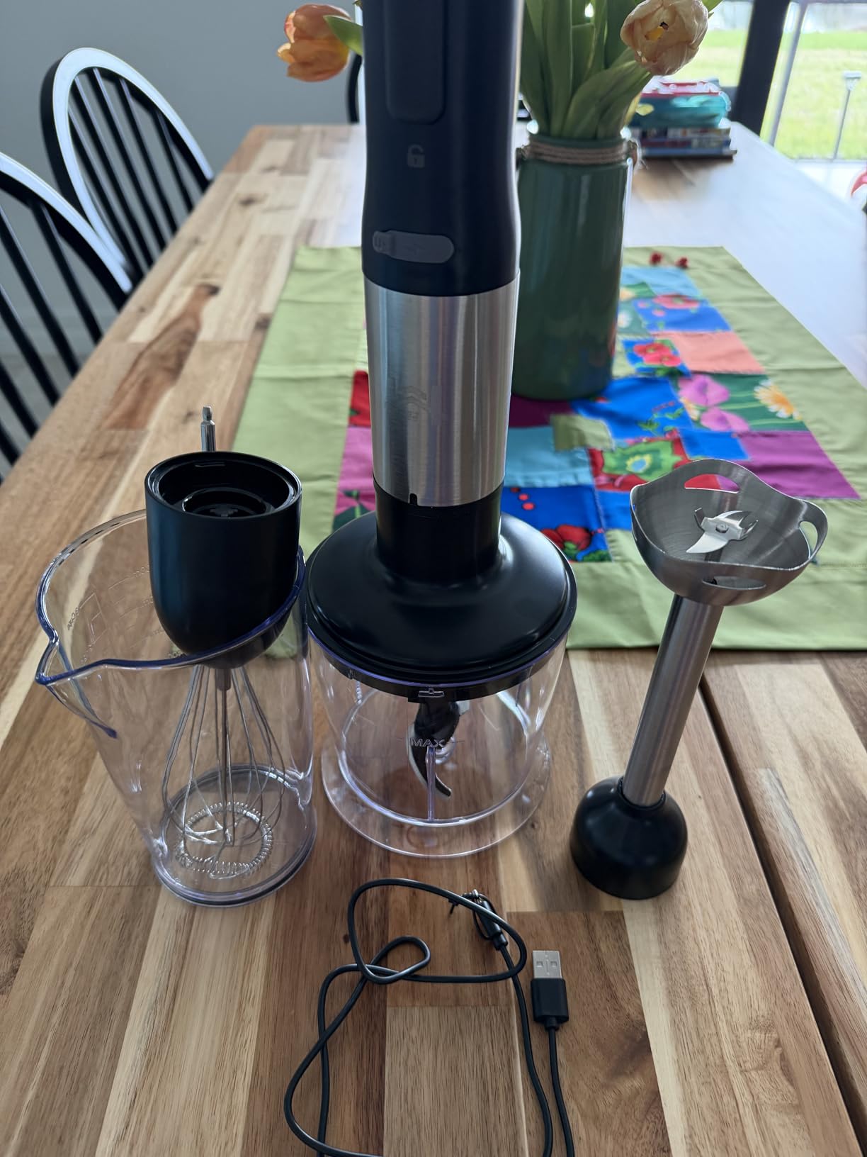 5-in-1 Cordless Immersion Blender with Rechargeable Handheld Battery | Variable-speed 2000mAh Battery, BPA-free & Dishwasher-safe, with Beaker, Chopper, Whisk & Frother for Kitchen, Grey customer photo 2