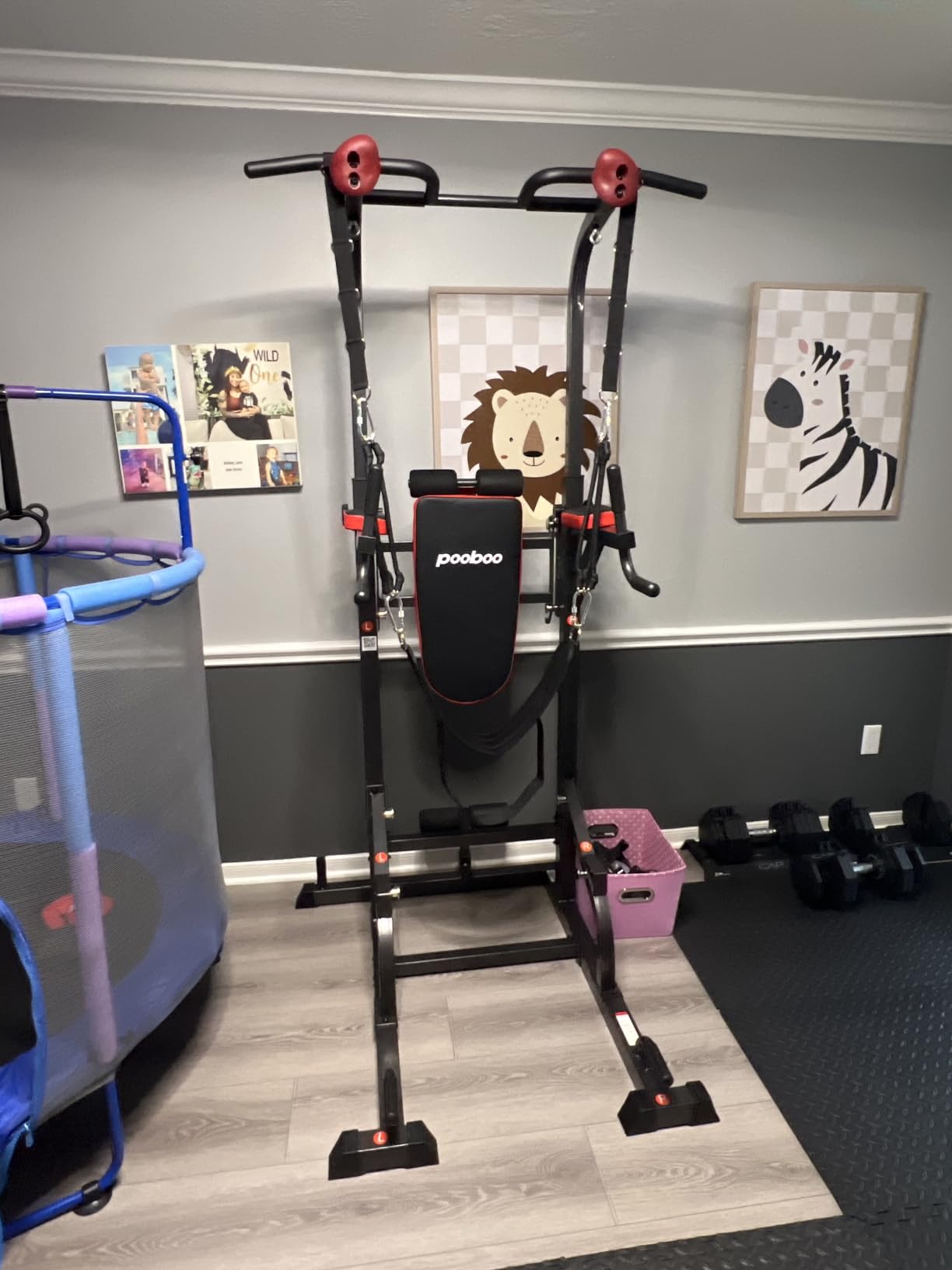 Pull Up Bar Power Tower Dip Station, 450LB Adjustable Home Gym Equipment | 11-height adjustment supports pull ups, dips, knee raises, push ups and versatile full-body strength training customer photo 1