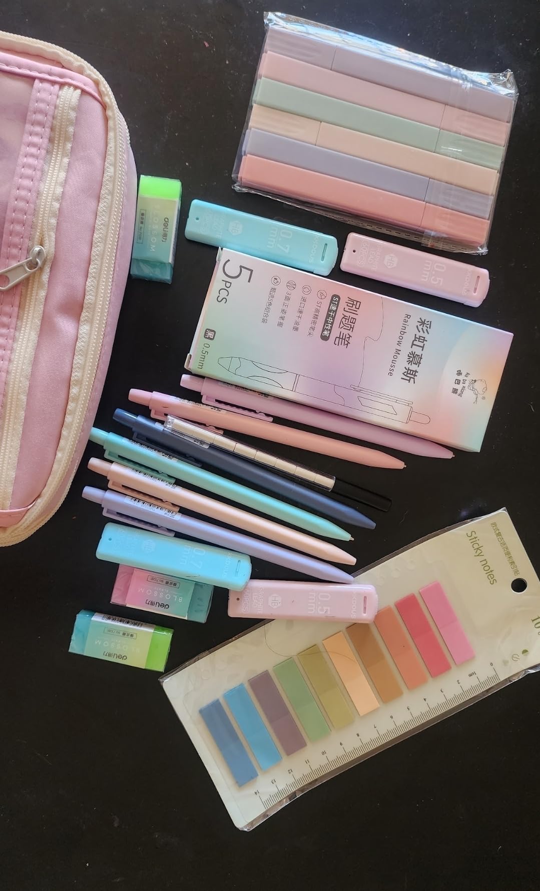 XKDOUS 54 Pcs Pencil Case with Supplies, Cute Aesthetic Stationery Set | Large Pen Case, 9 Mechanical Pencils 0.5/0.7/2.0mm, 12 Pastel Highlighters & 5 Gel Pens, Cute Aesthetic School Supplies customer photo 2