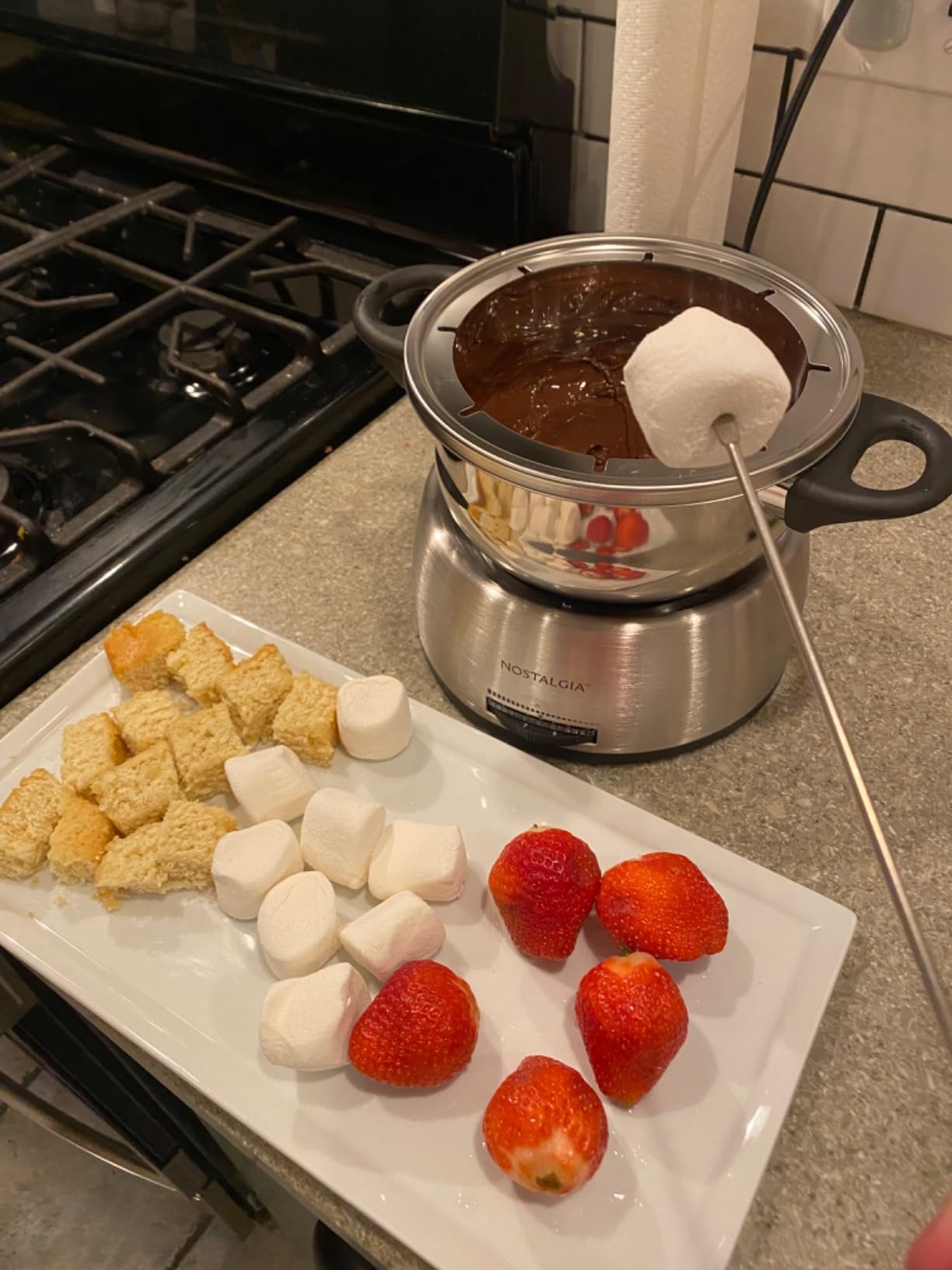 Nostalgia 8-Cup Electric Fondue Pot Set for Cheese & Chocolate - 8 Color-Coded Forks, Temperature Control - Kitchen Gadgets and Appliances for Hors d'Oeuvres and More - White customer photo 1