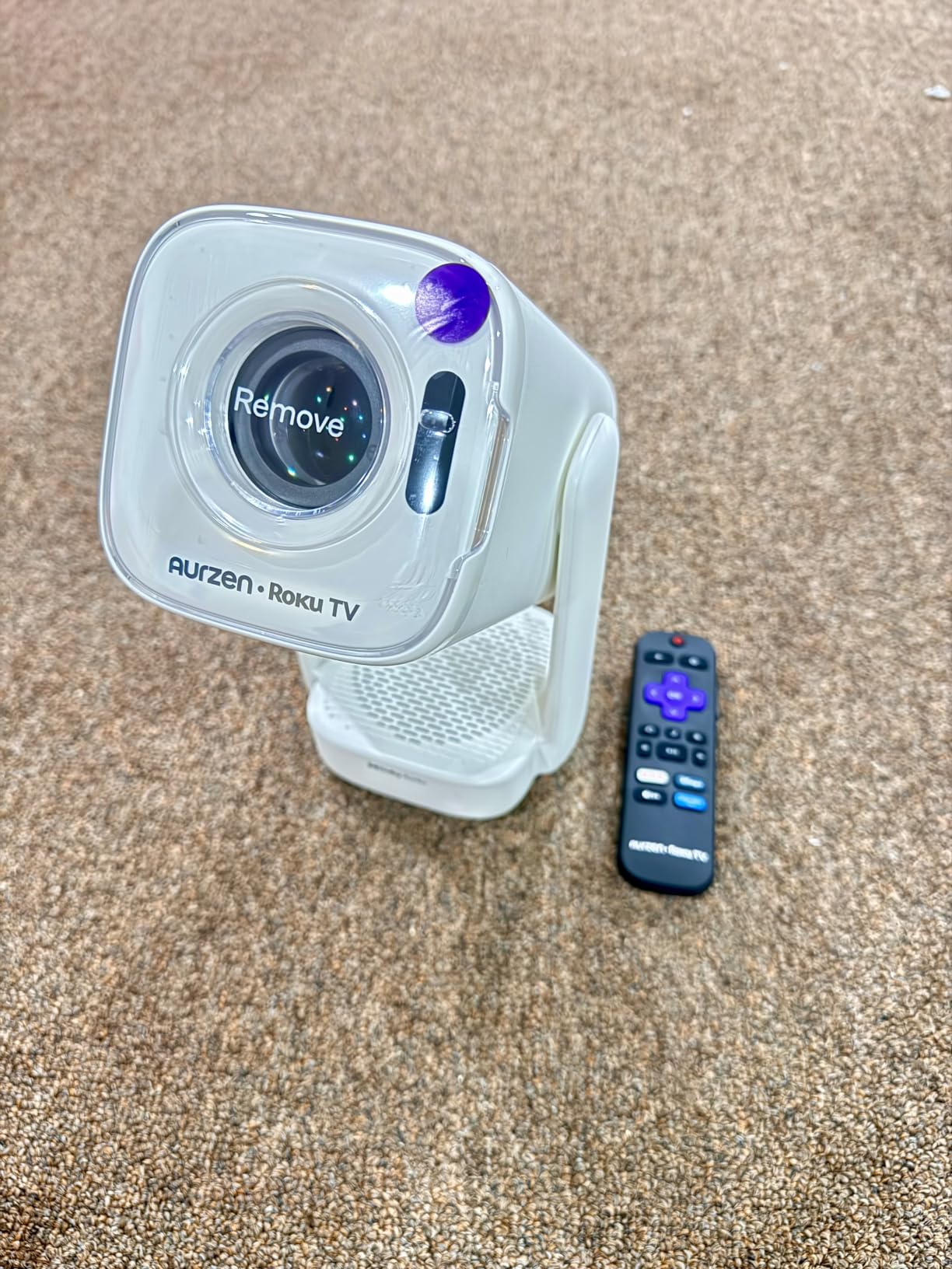 Aurzen Roku TV D1R air USB-C Powered Smart Portable Outdoor Projector White | Roku TV Built-in, WiFi & Bluetooth, Power Bank Supported, Native 1080P, Dolby Audio customer photo 1