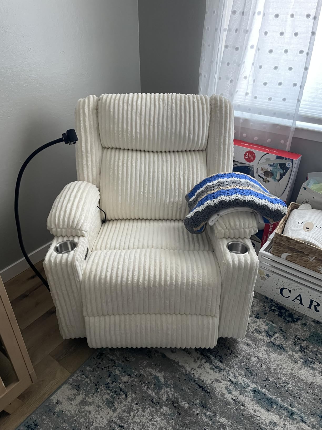 Power Recliner Chair with Massage and Heat, Oversized Swivel Rocker Recliner for Adults with Adjustable Headrest, Nursery Glider with Arm Storage and Cup Holder, Light Grey customer photo 2