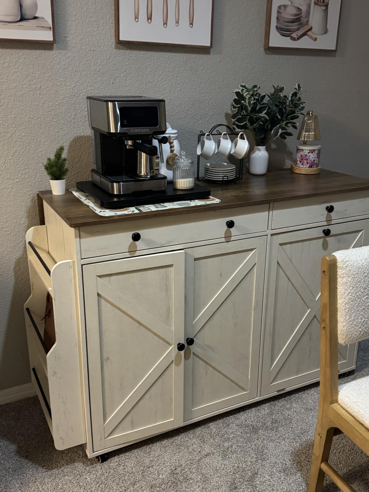 VASAGLE Mobile Kitchen Island with Trash Can Storage, Drop Leaf customer photo 1