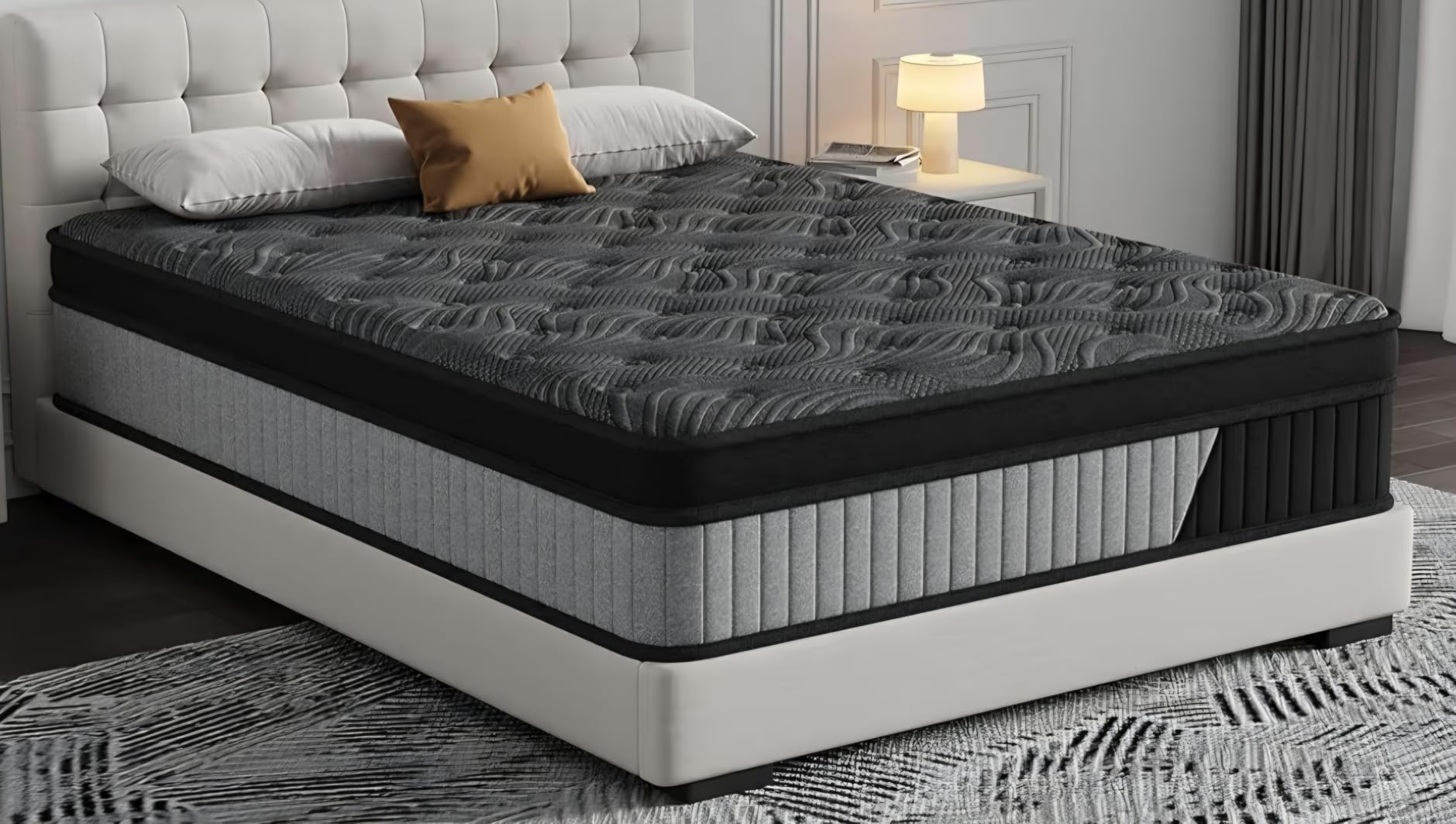 Queen Size 14 Inch Hybrid Mattress in a Box, Medium Firm Black and Gray Fabric Cover with Pocket Spring and Memory Foam - Breathable Supportive Cool Sleep for Back Side Stomach Sleepers customer photo 1