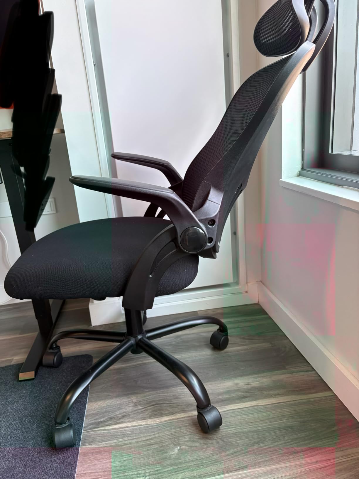 Sweetcrispy Computer Desk Chair, Mesh Office Chair with Lumbar Support | Ergonomic High-Back, Rolling Work, Adjustable Headrests, Flip-up Arms, Home Bedroom Study, Grey customer photo 2