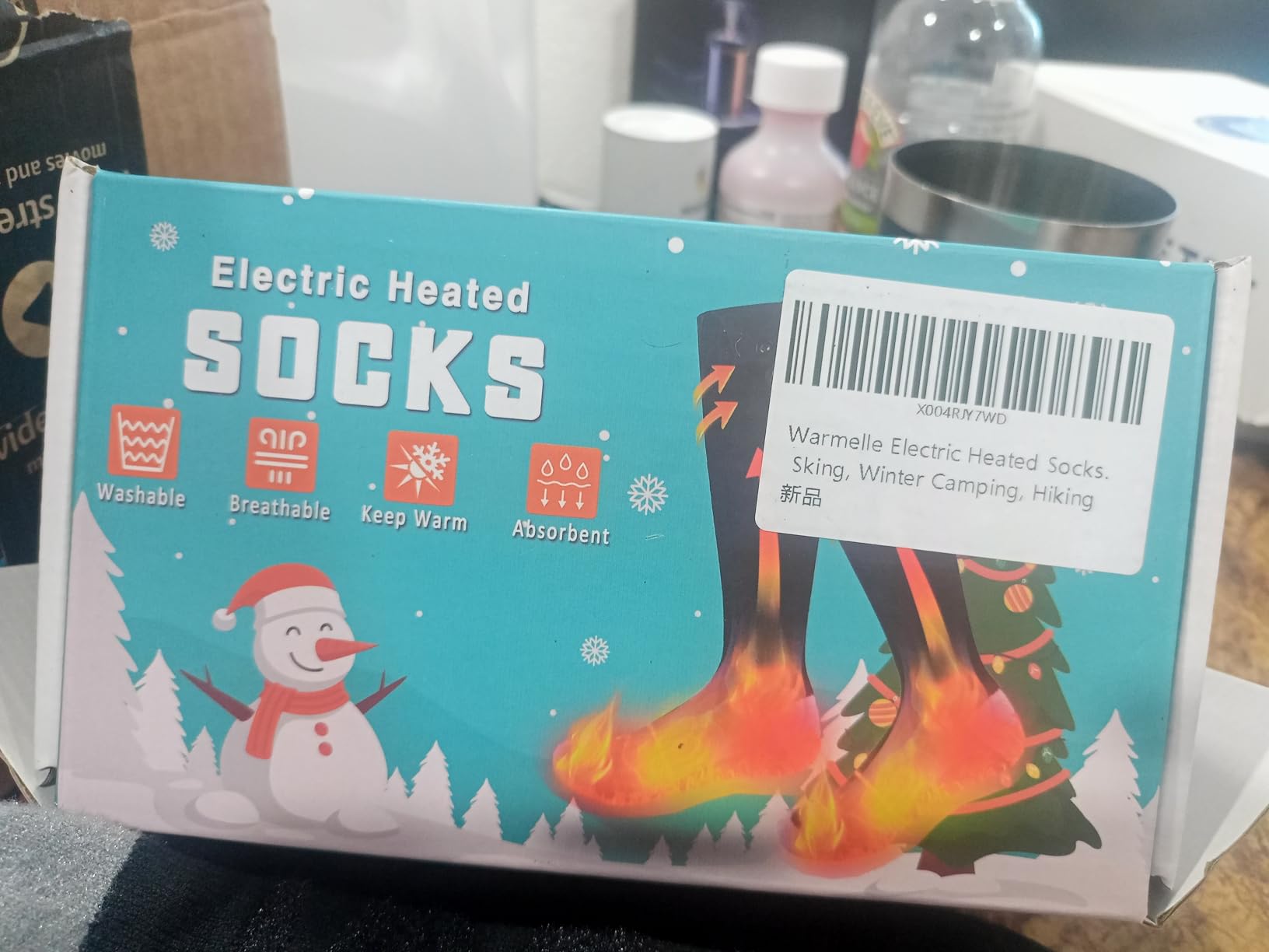 Electric Heated Socks for Men Women with 5V 5000mah Battery Foot Warmer 360° Toe Heating Electric Socks with 4 Levels Heat Settings Suitable for Outdoor Skiing, Winter Camping, Hiking (Black) customer photo 2