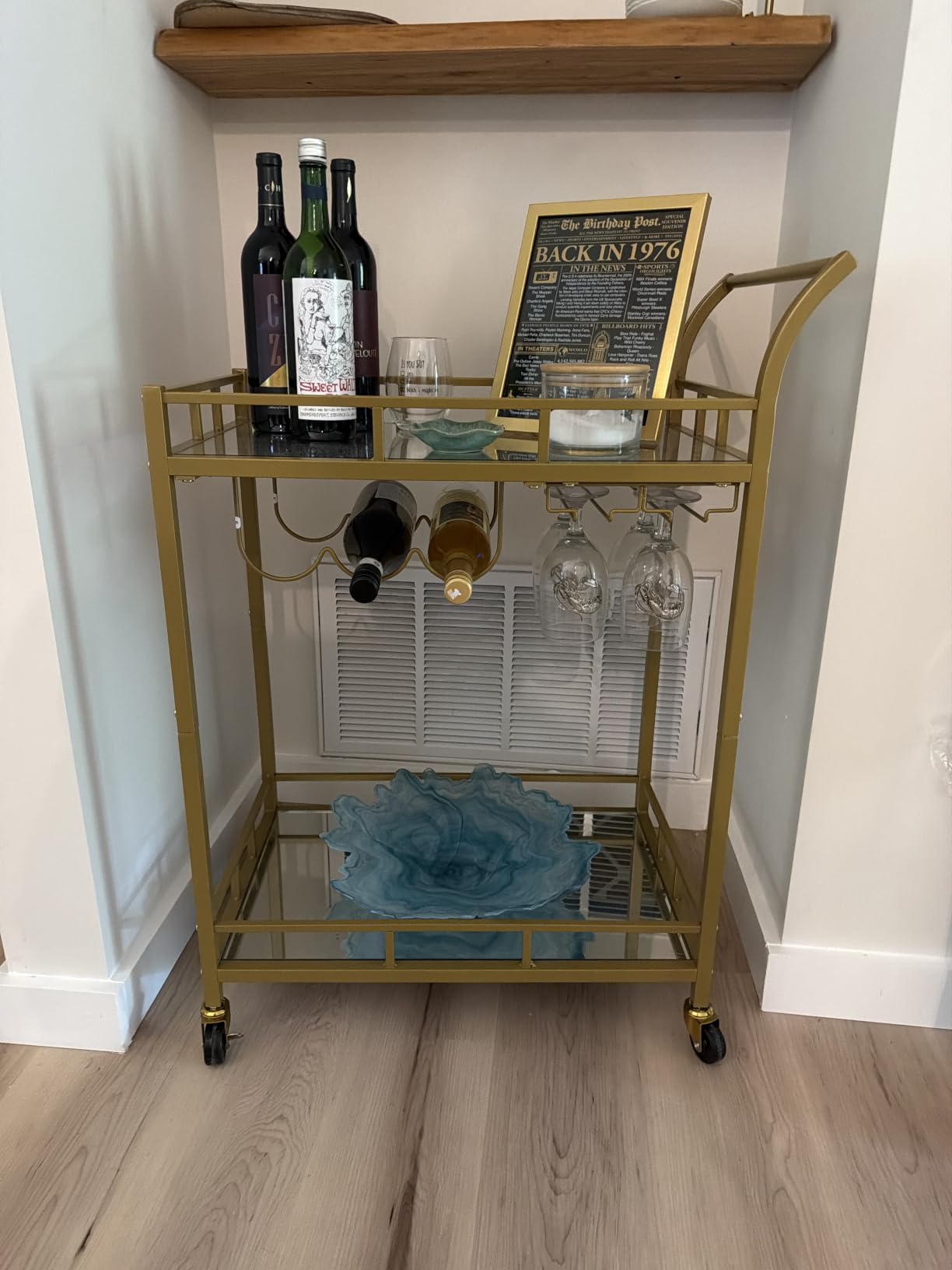 VASAGLE Bar Cart with Wheels, Drink Cart with Wine Rack and Glass Holder customer photo 1