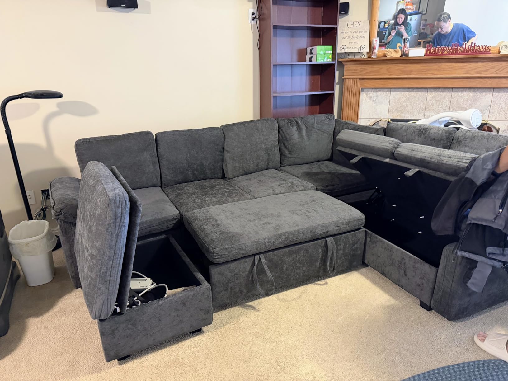 85'' Modular Sectional Sofa with Pull Out Bed, Sleeper Sofa, Dark Gray customer photo 1