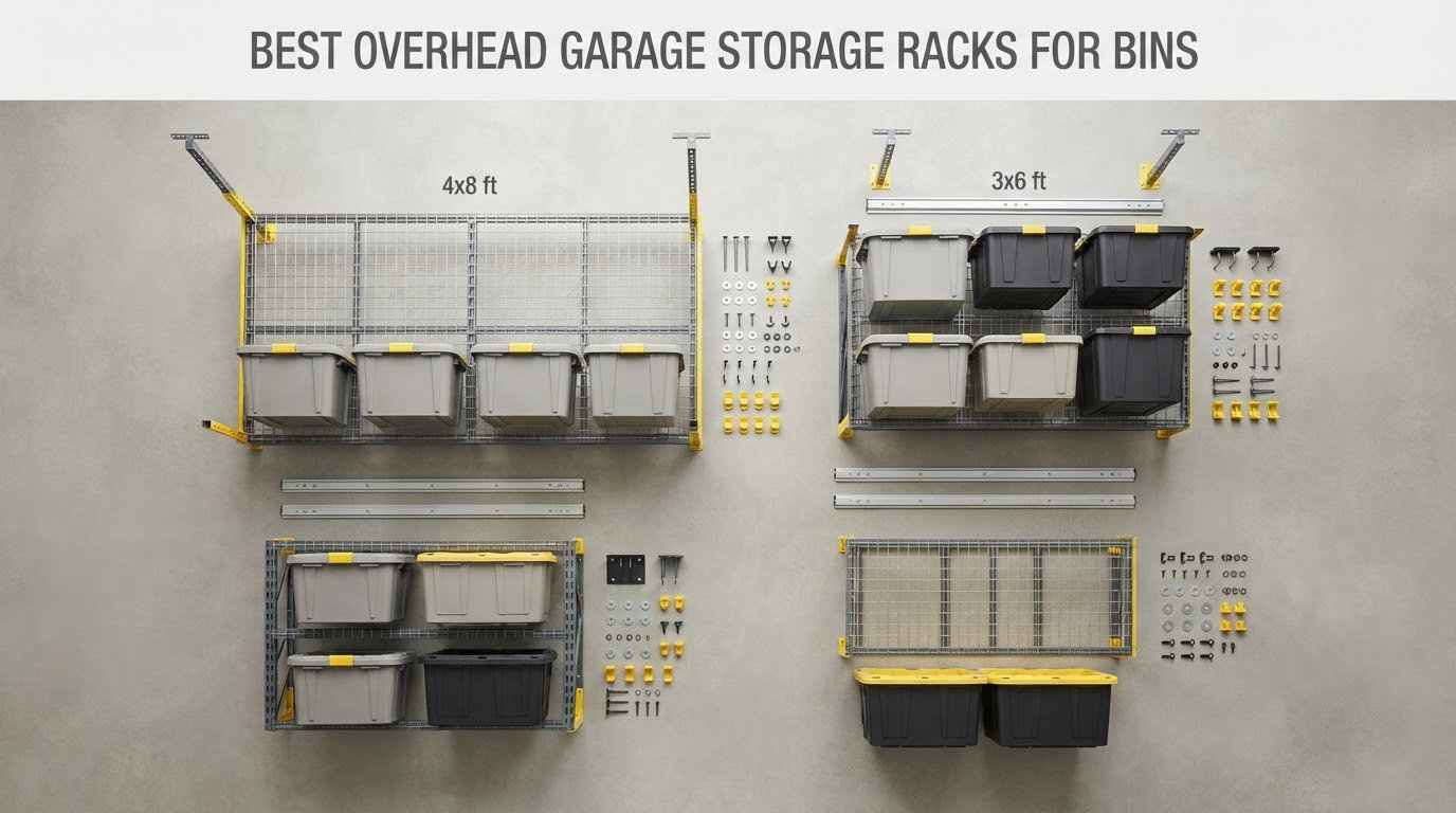 best overhead garage storage racks for bins