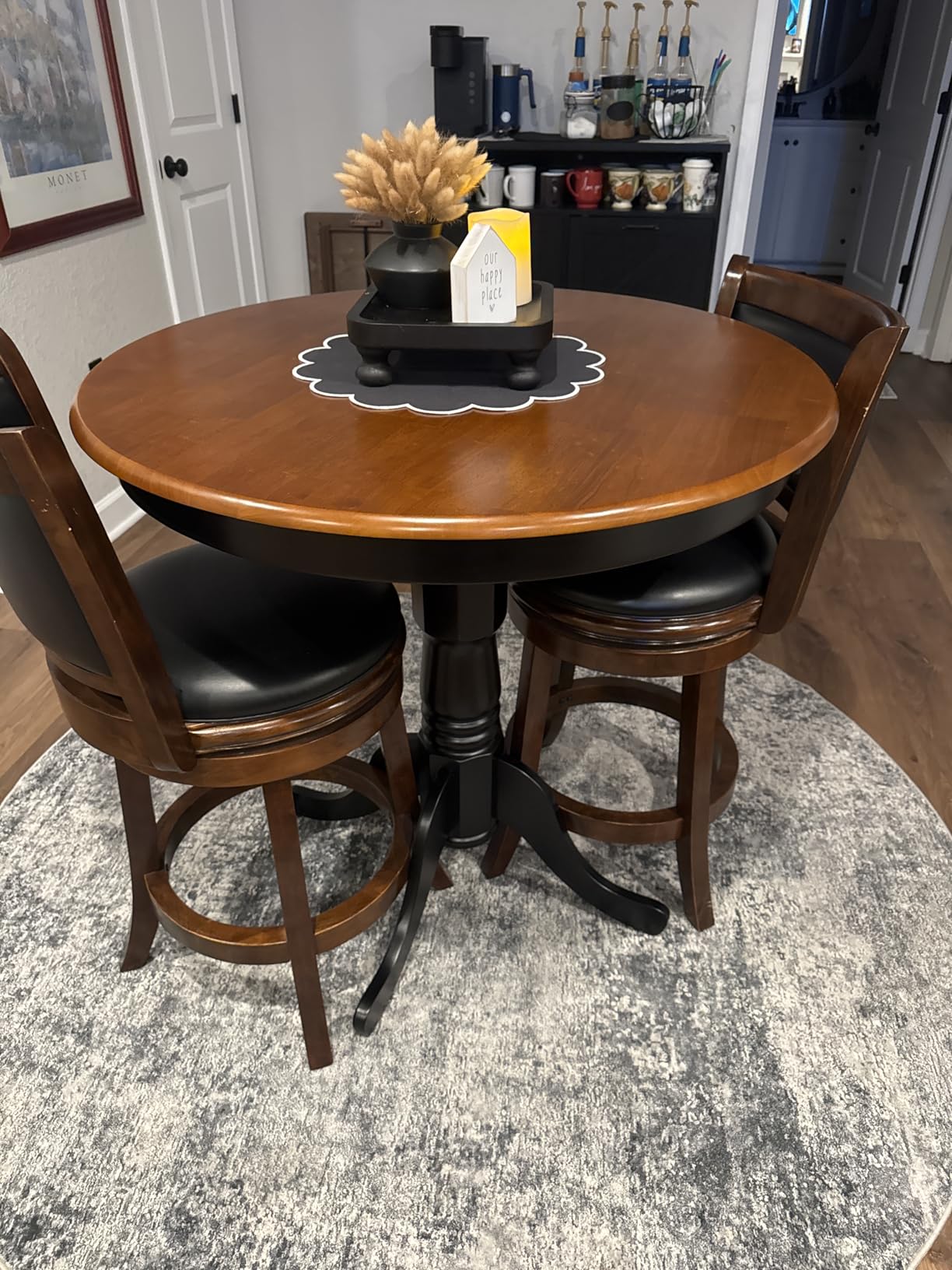 East West Furniture JAT-BLK-TP Jackson Counter Height Table - a Round Dining Table Top with Pedestal Base, 36x36 Inch, Black & Cherry customer photo 1