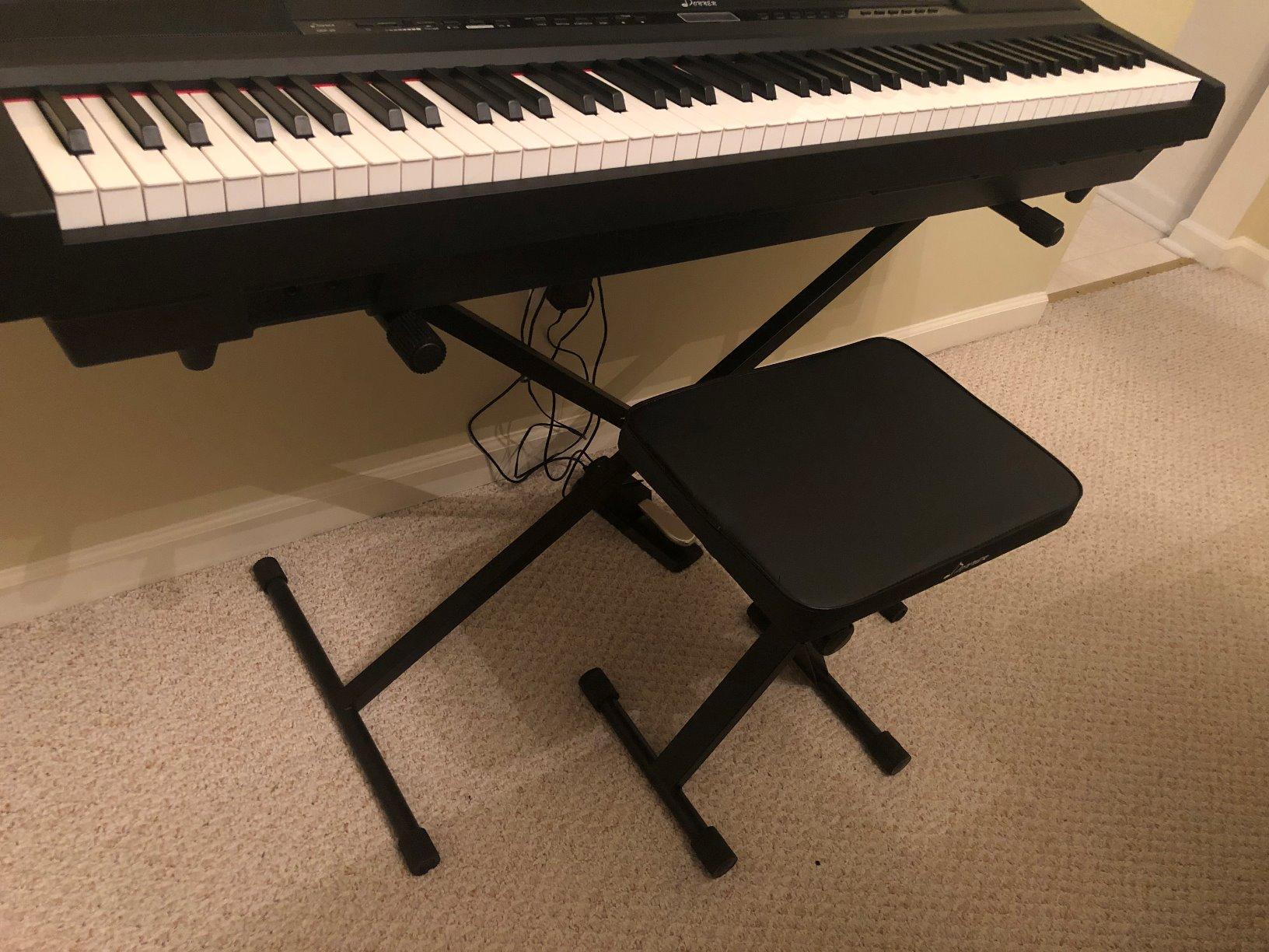 Donner Piano Bench, Adjustable Keyboard Bench Portable Stool Collapsible Chair Foldable Seat X-Style, 2.4 Inch Thickness High-Density Sponge Padded, Non-Skid Design, Black customer photo 1