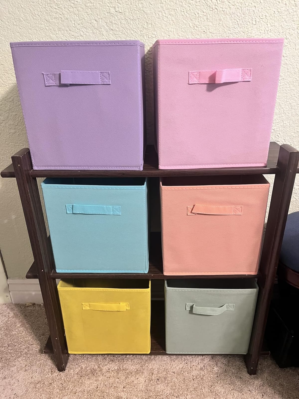 Stero Fabric Storage Bins 6 Pack Fun Colored Durable Storage Cubes with Handles Foldable Cube Baskets for Home, Kids Room, Closet and Toys Organization Cyan, Green, Yellow, Purple, Pink and Peachpuff customer photo 2