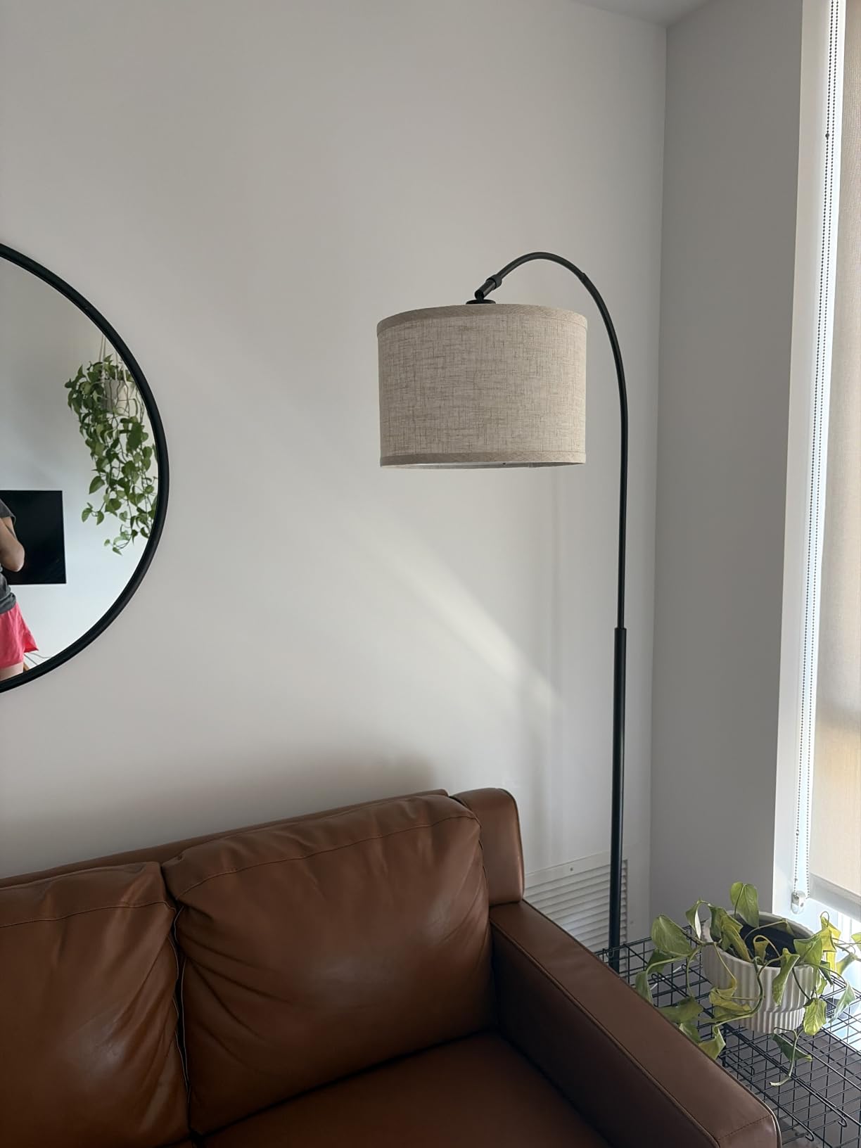 Dimmable Floor Lamp, Arc Floor Lamp with Dimmer, Black Standing Lamp with Adjustable Hanging Shade, Over Couch Tall Reading Light, Modern Pole Lamp for Living Room Bedroom, 9W LED Bulb Included customer photo 1