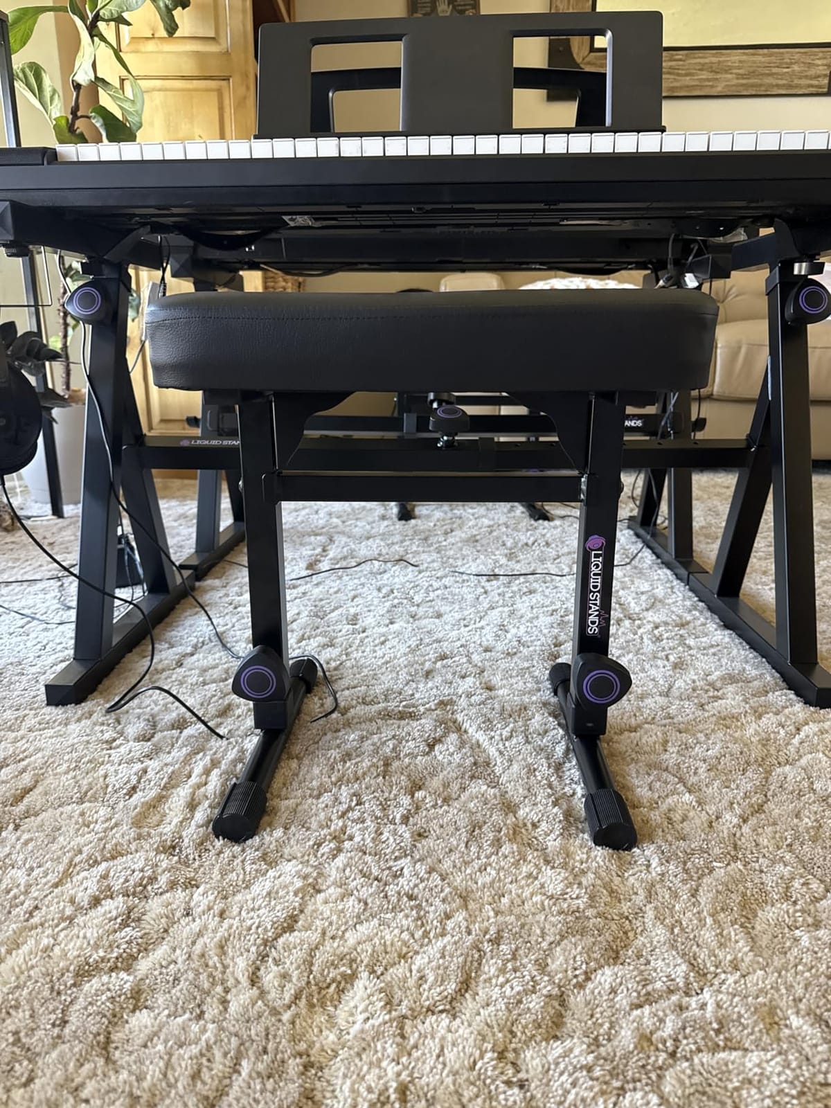 Liquid Stands Piano Bench Adjustable Stool – Music Keyboard Bench Seat for Piano Keyboard Stand with Black Padded Cushion for Musicians Piano Stool Chair (PU Leather) customer photo 2