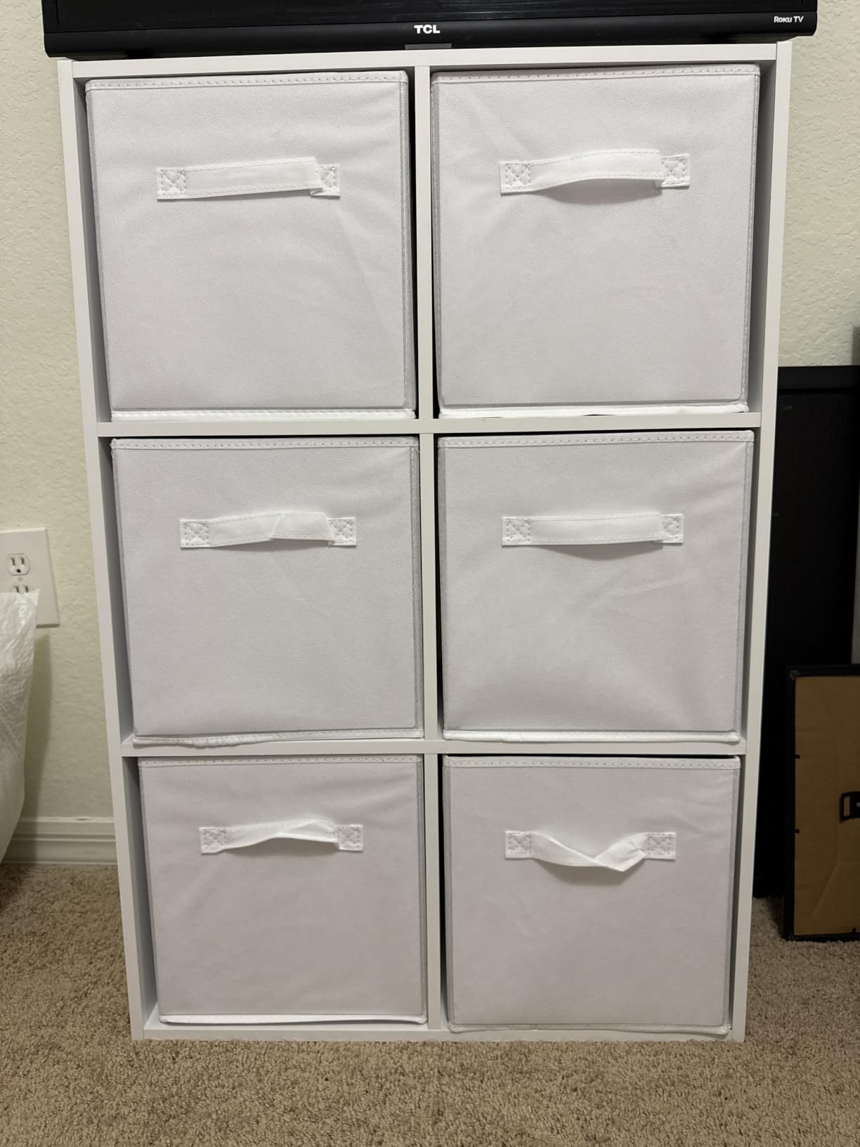 Amazon Basics Collapsible Fabric Storage Cubes Organizer with Handles, Sturdy Storage Bins, White, 10.5-x-10.5-x-11-inch, 6-Pack customer photo 2