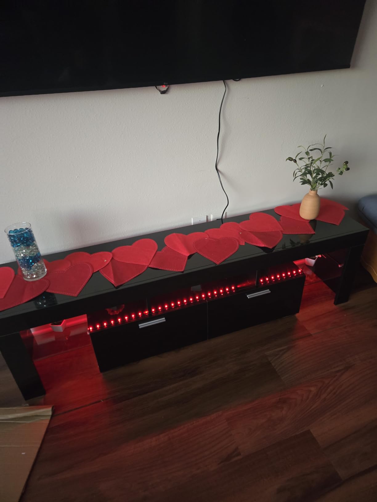 Nrizc Black LED TV Stand for 75 Inch TV, High Gloss TV Entertainment Center with Storage Drawer, TV Console Table for Living Room, Bedroom customer photo 2
