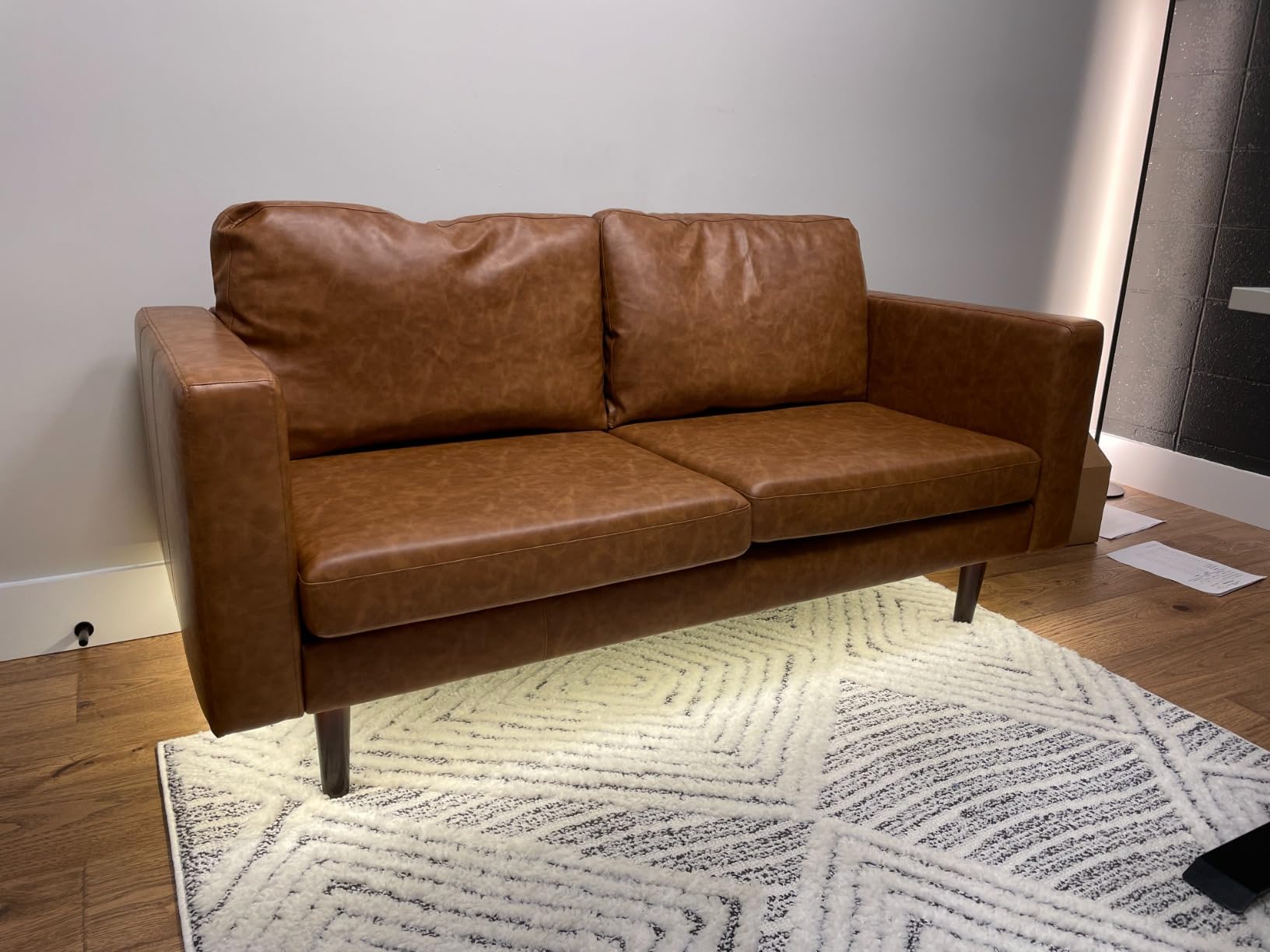 Kingfun 65” Faux Leather Loveseat Sofa, Mid Century Modern Couch with Solid Wood Frame for Living Room and Bedroom customer photo 1
