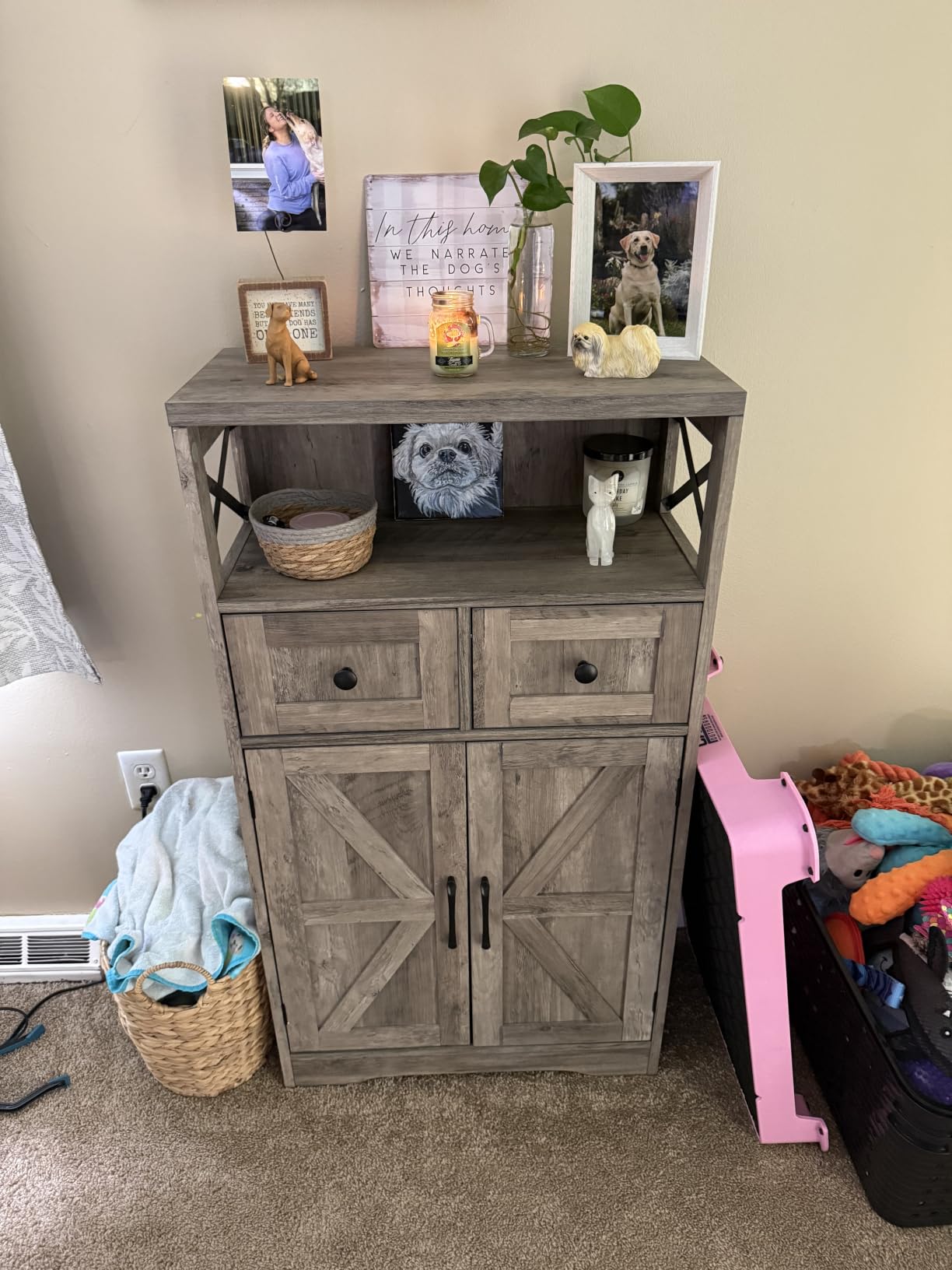 Farmhouse Storage Cabinet with Drawers, Small Kitchen Pantry Cabinet, White customer photo 1