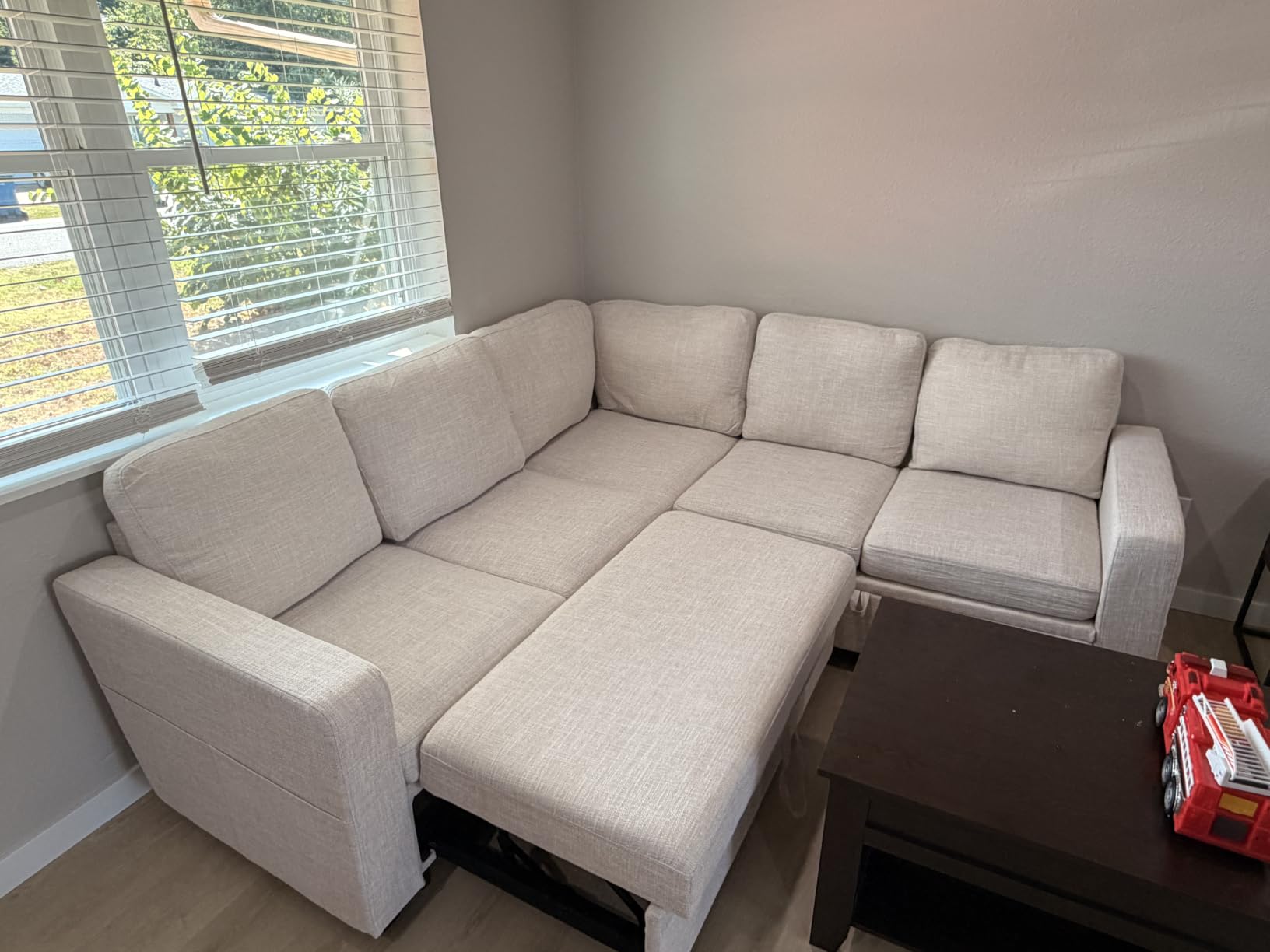 HONBAY Sectional Sleeper Sofa with Pull Out Bed, L Shaped Couch with Storage Seat, Modular Sectional Couches for Living Room, Dark Grey customer photo 1