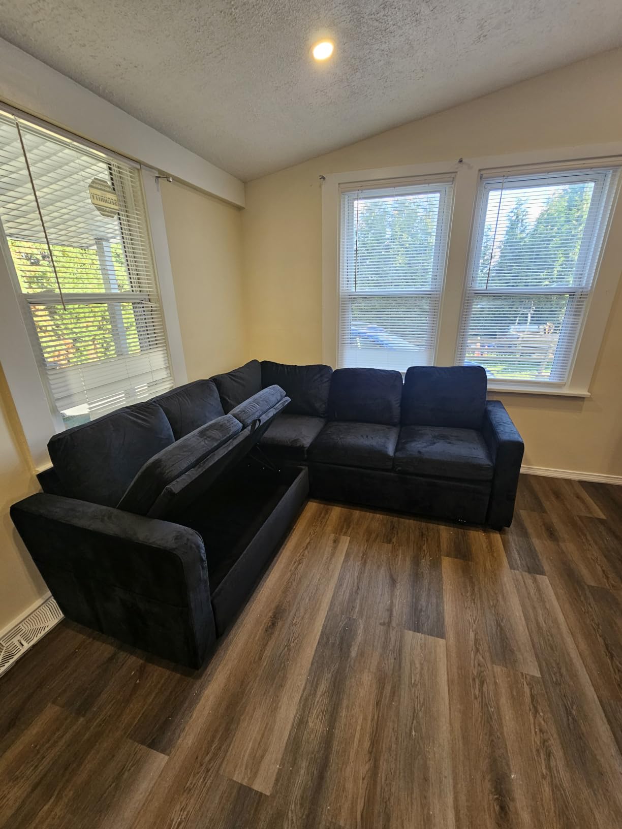 HONBAY Sectional Sleeper Sofa with Pull Out Bed, L Shaped Couch with Storage Seat, Modular Sectional Couches for Living Room, Dark Grey customer photo 2