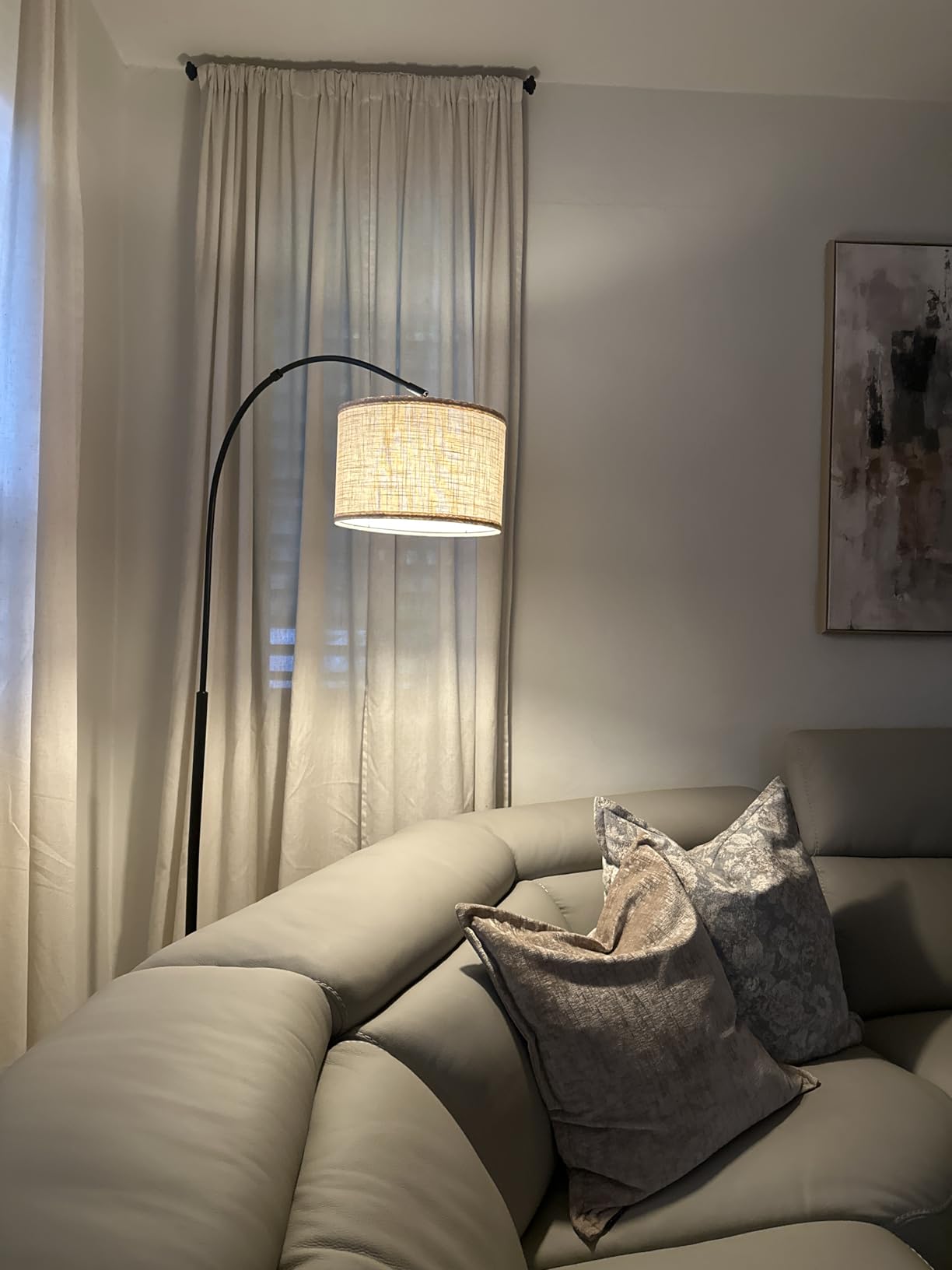 Rattan Floor Lamp, Arc Floor Lamps for Living Room, Farmhouse Standing Lamp with Adjustable Hanging Fabric Shade, Tall Pole Lamp with Foot Switch, Over Couch Arched Reading Light for Bedroom, Office customer photo 1
