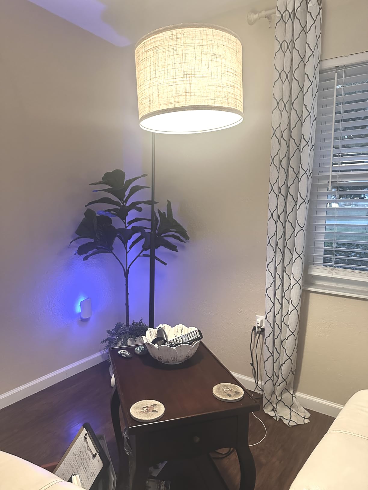 Rattan Floor Lamp, Arc Floor Lamps for Living Room, Farmhouse Standing Lamp with Adjustable Hanging Fabric Shade, Tall Pole Lamp with Foot Switch, Over Couch Arched Reading Light for Bedroom, Office customer photo 2