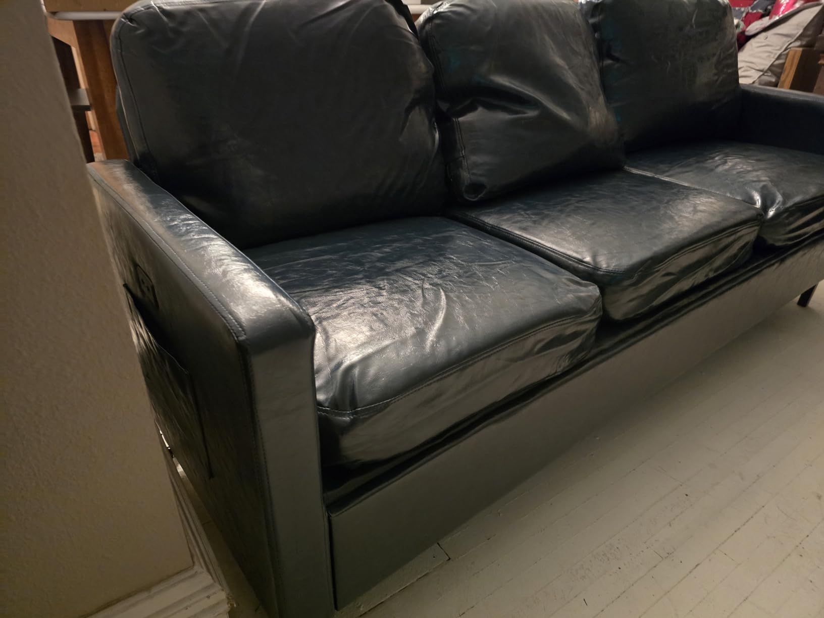 72'' Black Faux Leather 3-Seater Couch with USB, Small Sofa for Living Room customer photo 2