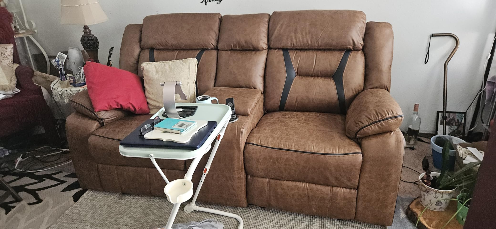EBELLO Faux Leather Manual Reclining Sofa, 3 Seat Recliner Sofa Chair, Couch Furniture for Living Room, Furniture, Meeting Room, Dark Brown (3 Seat Sofa) customer photo 1