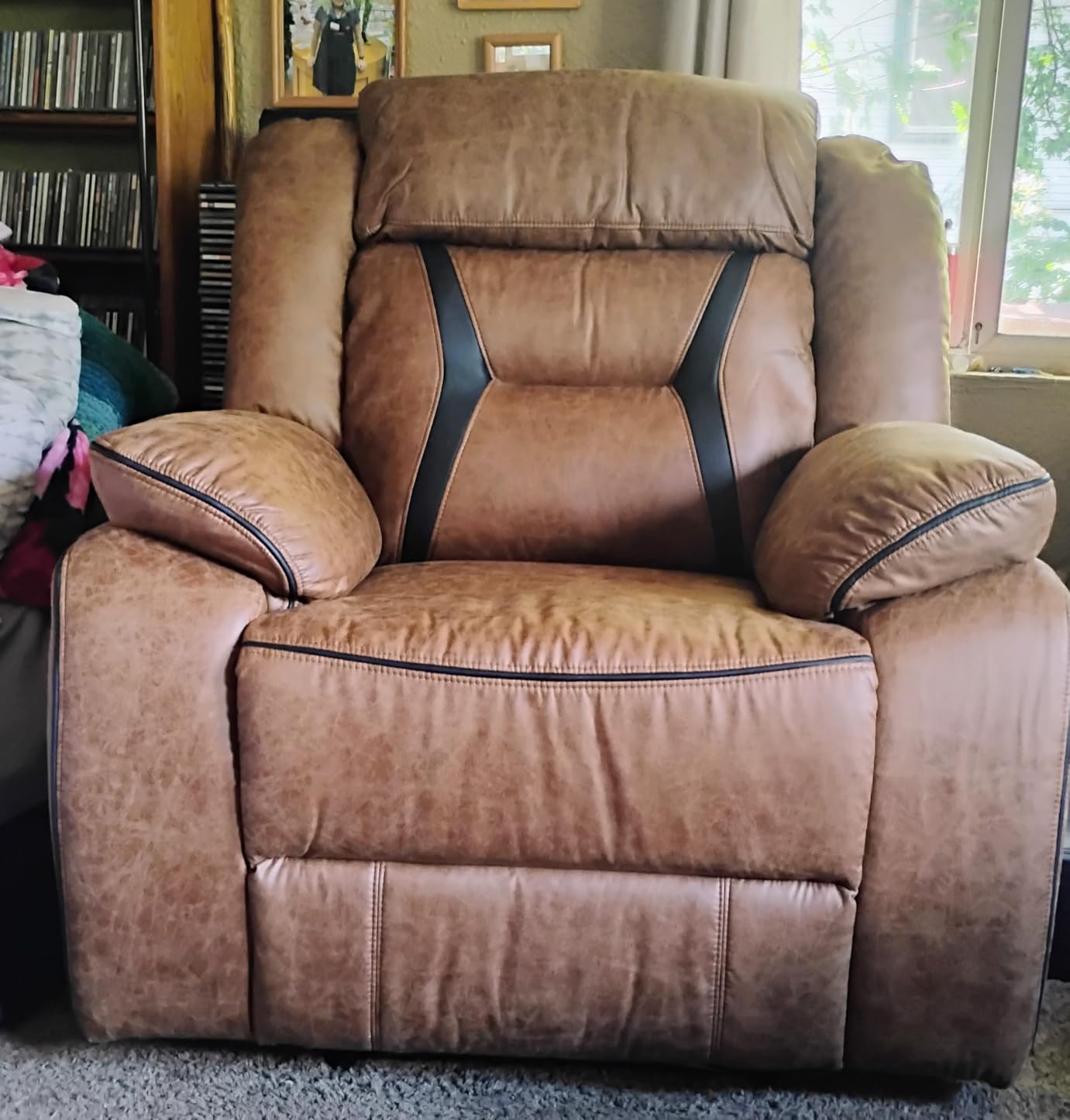EBELLO Faux Leather Manual Reclining Sofa, 3 Seat Recliner Sofa Chair, Couch Furniture for Living Room, Furniture, Meeting Room, Dark Brown (3 Seat Sofa) customer photo 2
