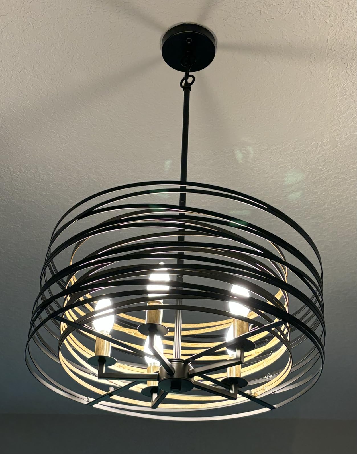 40''Large Farmhouse Rectangular Chandeliers for Dining Room,6-Light Black Matte Dining Light Fixture,Modern Industrial Pendant Lights Kitchen Island,Linear Chandelier with Retro Wood Texture Interior customer photo 1