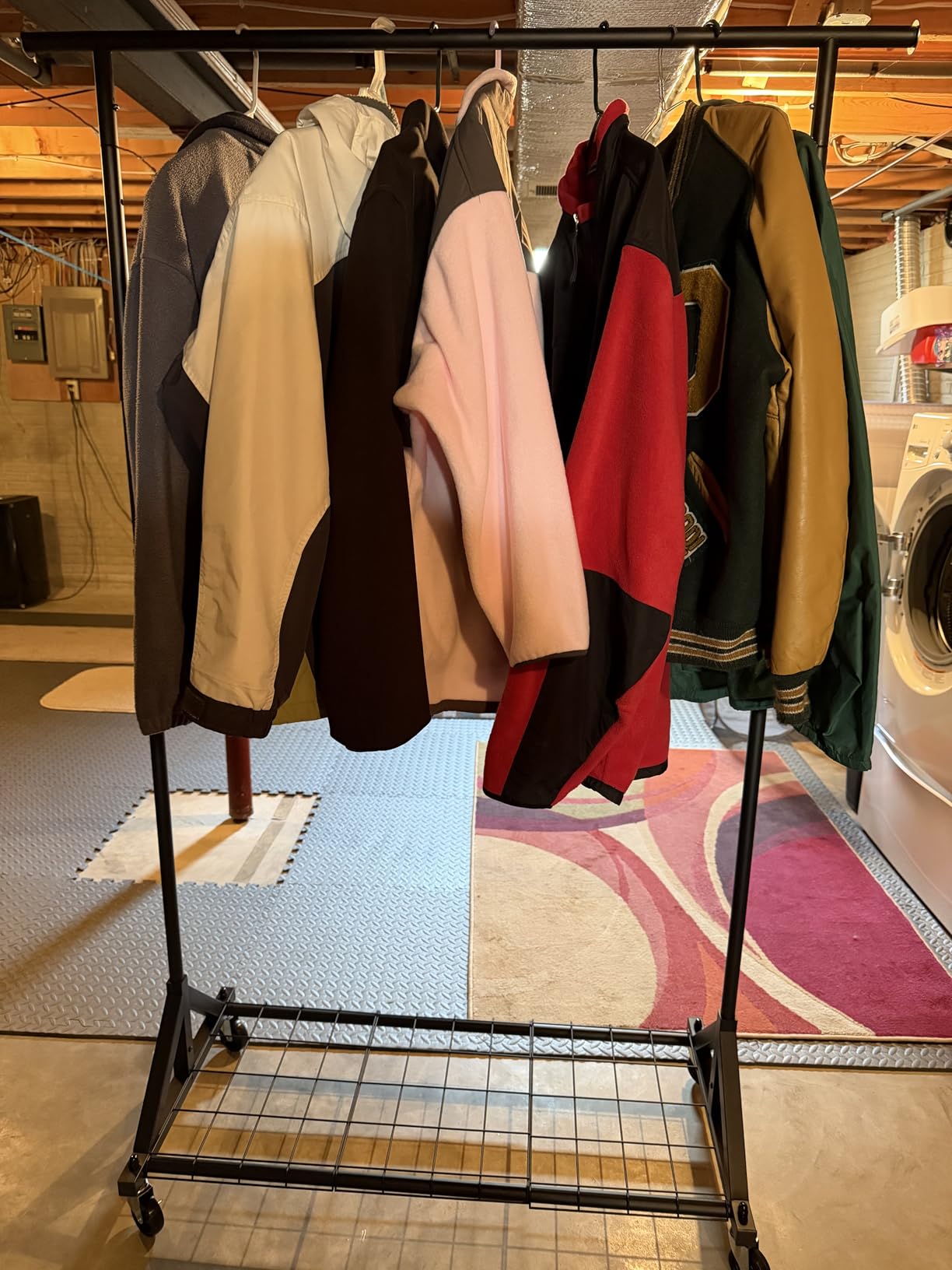 Heavy Duty Clothes Rack Load 600 LBS, Double Rod Clothing Rack, Rolling Garment Racks with Lockable Wheels, Shelves, Adjustable Laundry Hanging Racks for Clothes customer photo 1