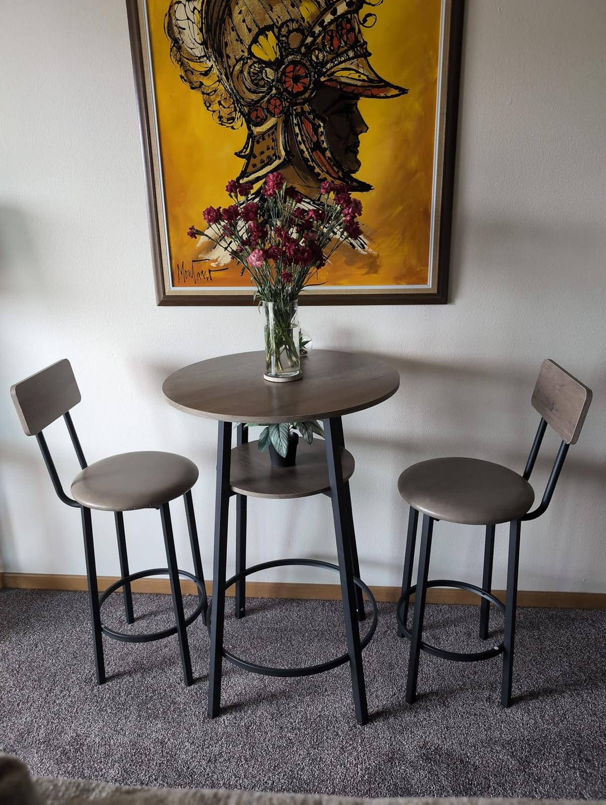 VEVOR Bar Table, Sturdy Metal Frame High Top Pub Table, Small Kitchen Dining, Cocktail Coffee Counter Bar Height Desk, Easy to Assemble, 24x24x36 in, for Living Room Party, Rustic Brown and Black customer photo 2