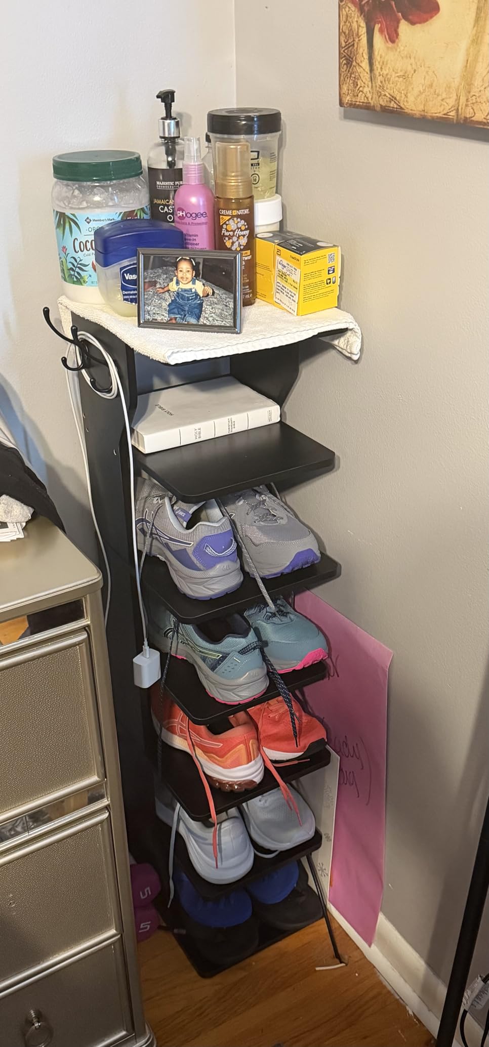 VASAGLE 7-Tier Vertical Shoe Rack, Narrow Shoe Storage Organizer with Hooks customer photo 1