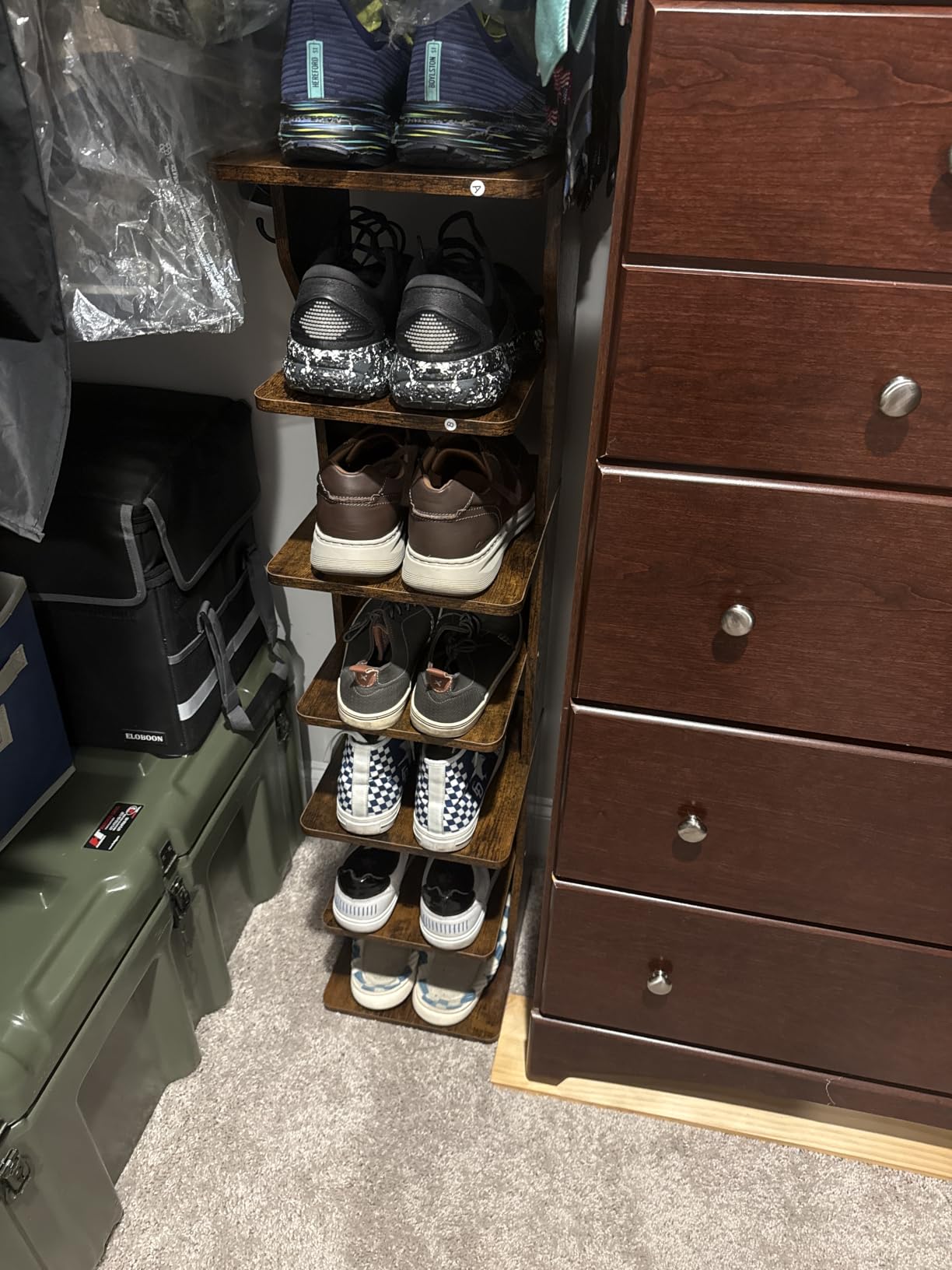 VASAGLE 7-Tier Vertical Shoe Rack, Narrow Shoe Storage Organizer with Hooks customer photo 2