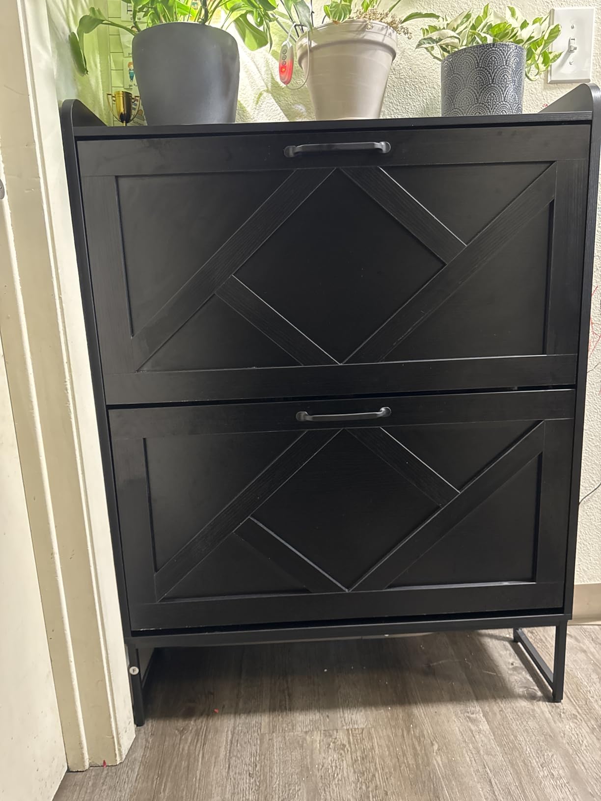 Nicetree Shoe Storage Cabinet, Shoe Cabinet with 2 Flip Drawers, Narrow Shoe Rack Cabinet, Farmhouse Slim Shoe Cabinet Storage for Entryway,Blue customer photo 1